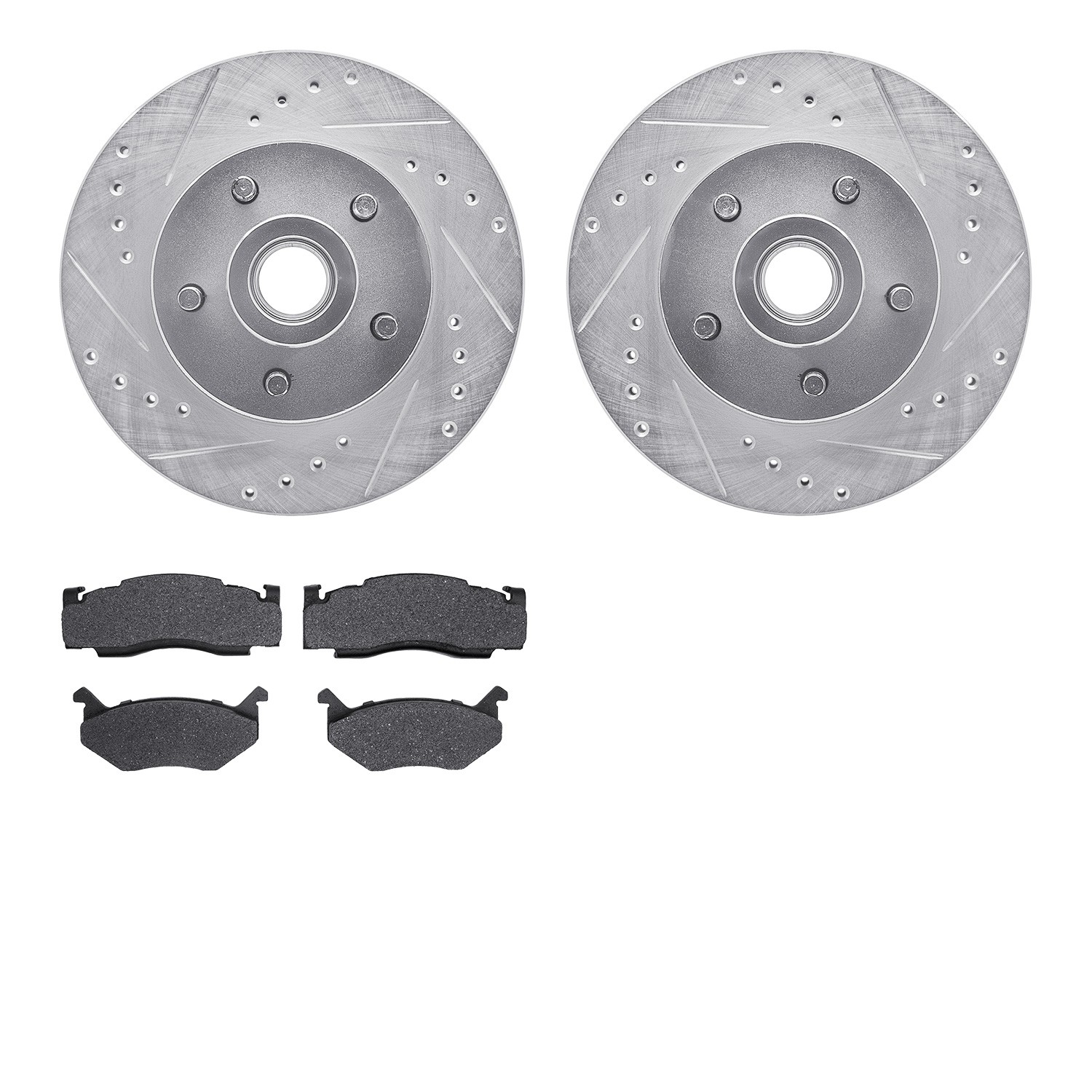 DFC Rotors-Drilled and Slotted-Silver with 5000 Advanced Brake Pads