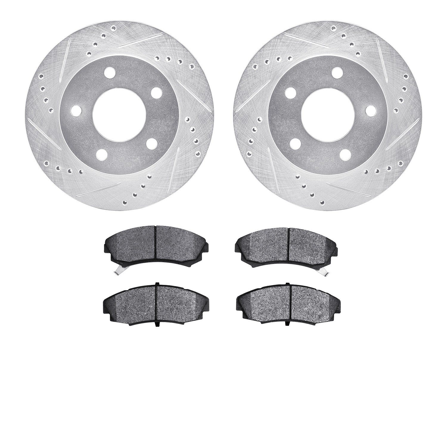 DFC Rotors-Drilled and Slotted-Silver with 5000 Advanced Brake Pads