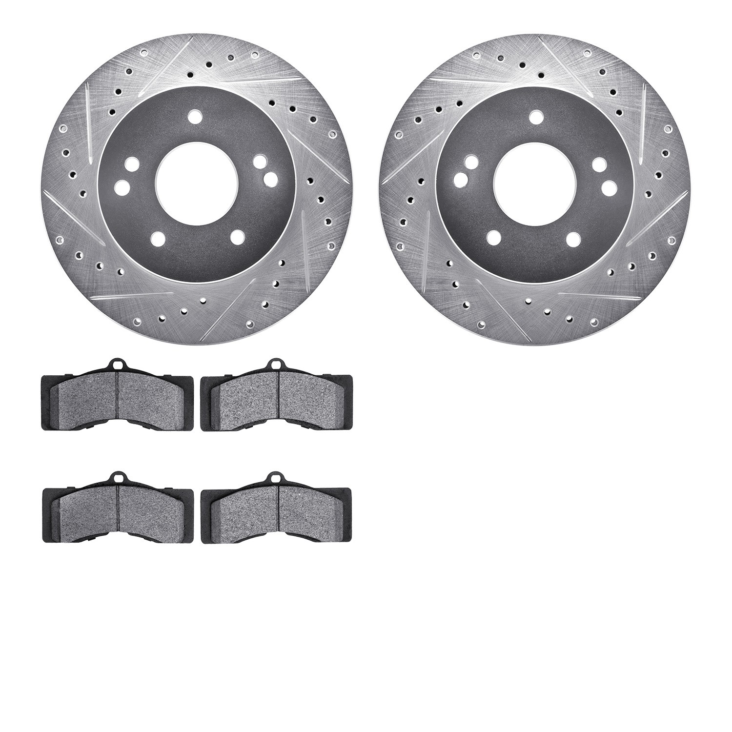 DFC Rotors-Drilled and Slotted-Silver with 5000 Advanced Brake Pads