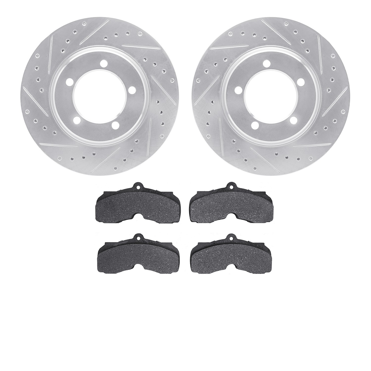 DFC Rotors-Drilled and Slotted-Silver with 5000 Advanced Brake Pads
