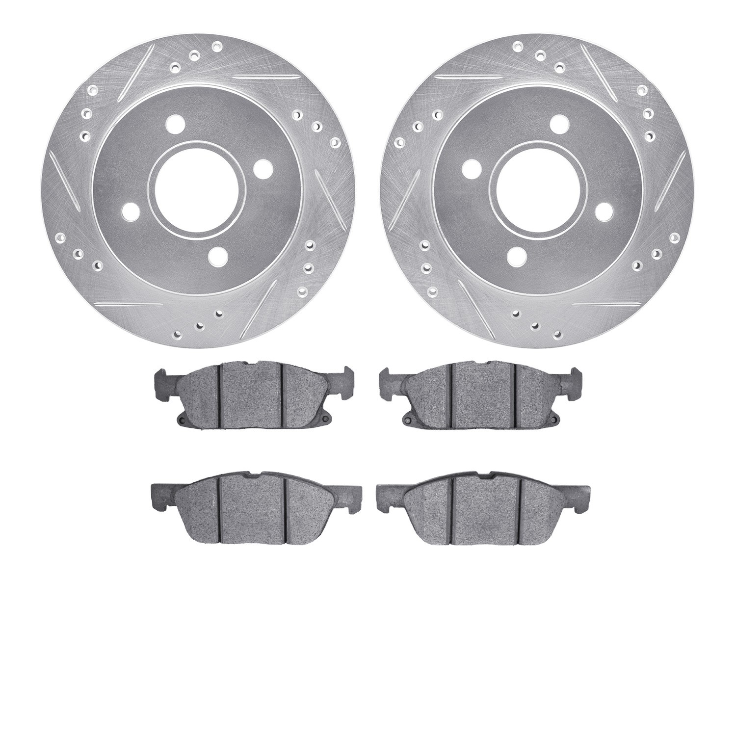 DFC Rotors-Drilled and Slotted-Silver with 5000 Advanced Brake Pads