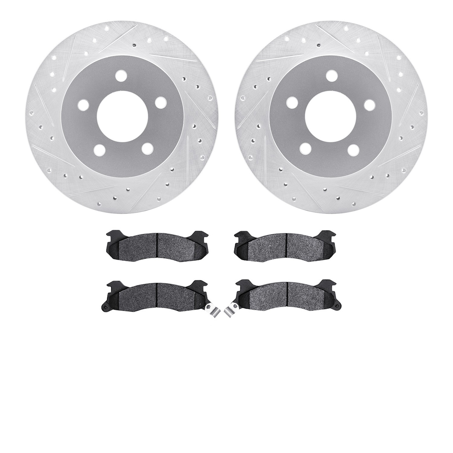 DFC Rotors-Drilled and Slotted-Silver with 5000 Advanced Brake Pads