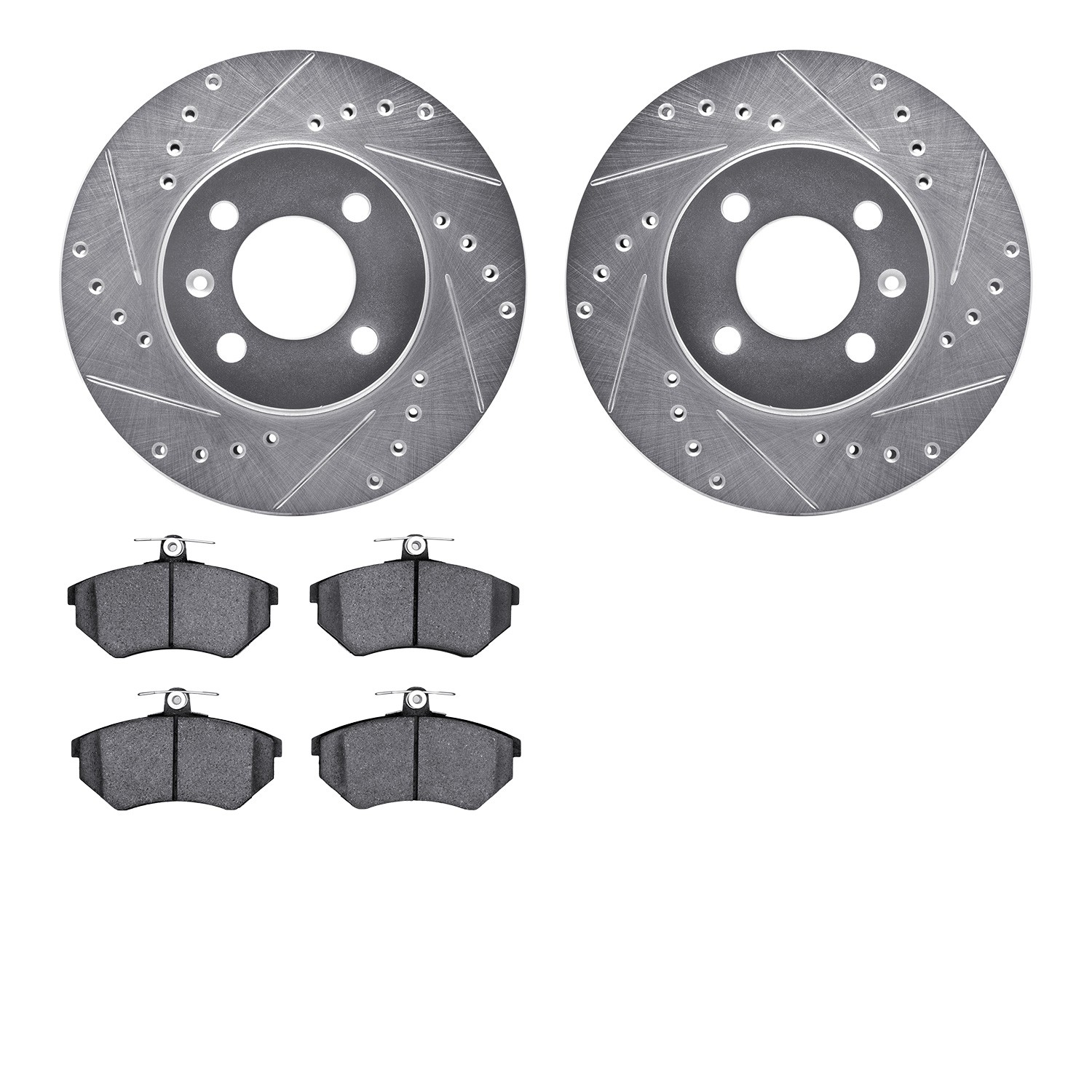 DFC Rotors-Drilled and Slotted-Silver with 5000 Advanced Brake Pads