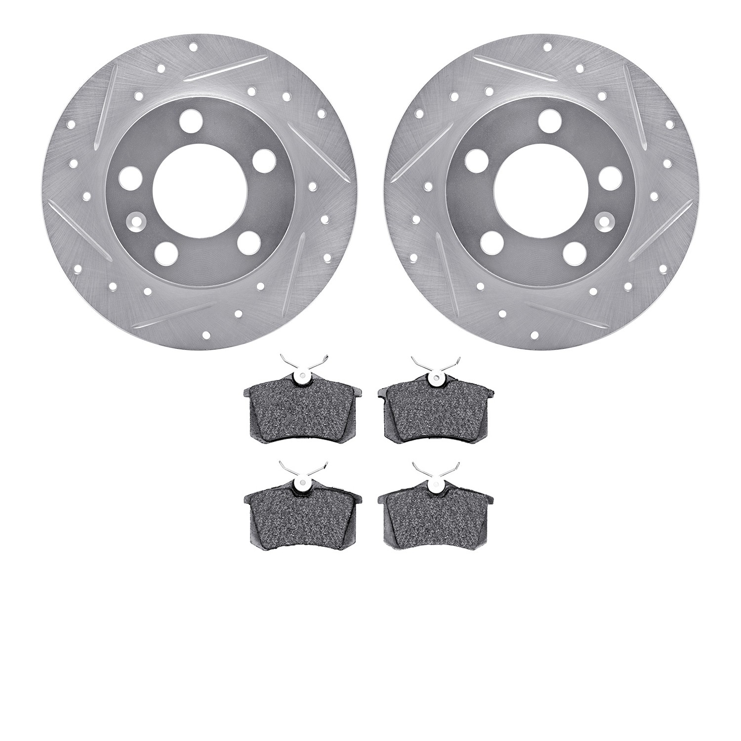 DFC Rotors-Drilled and Slotted-Silver with 5000 Advanced Brake Pads