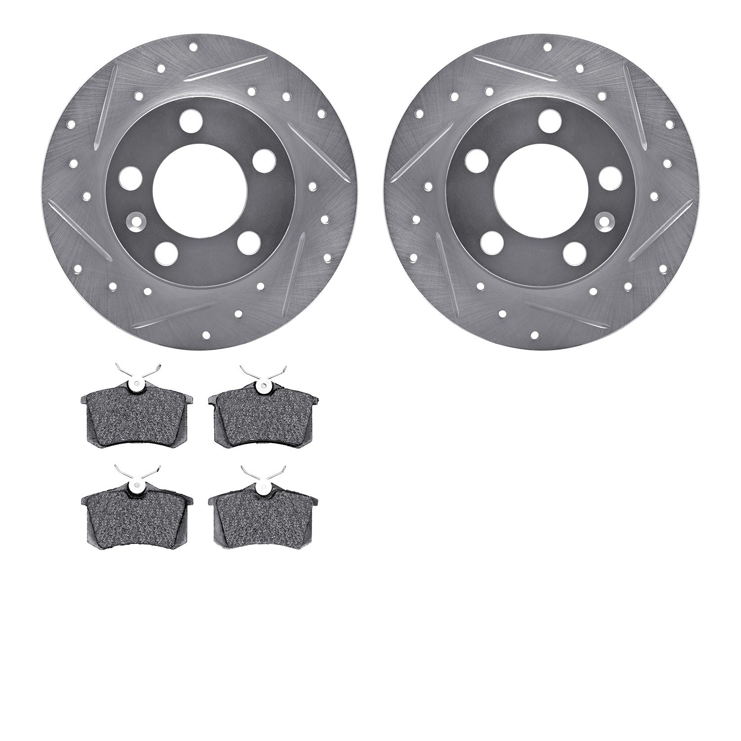DFC Rotors-Drilled and Slotted-Silver with 5000 Advanced Brake Pads