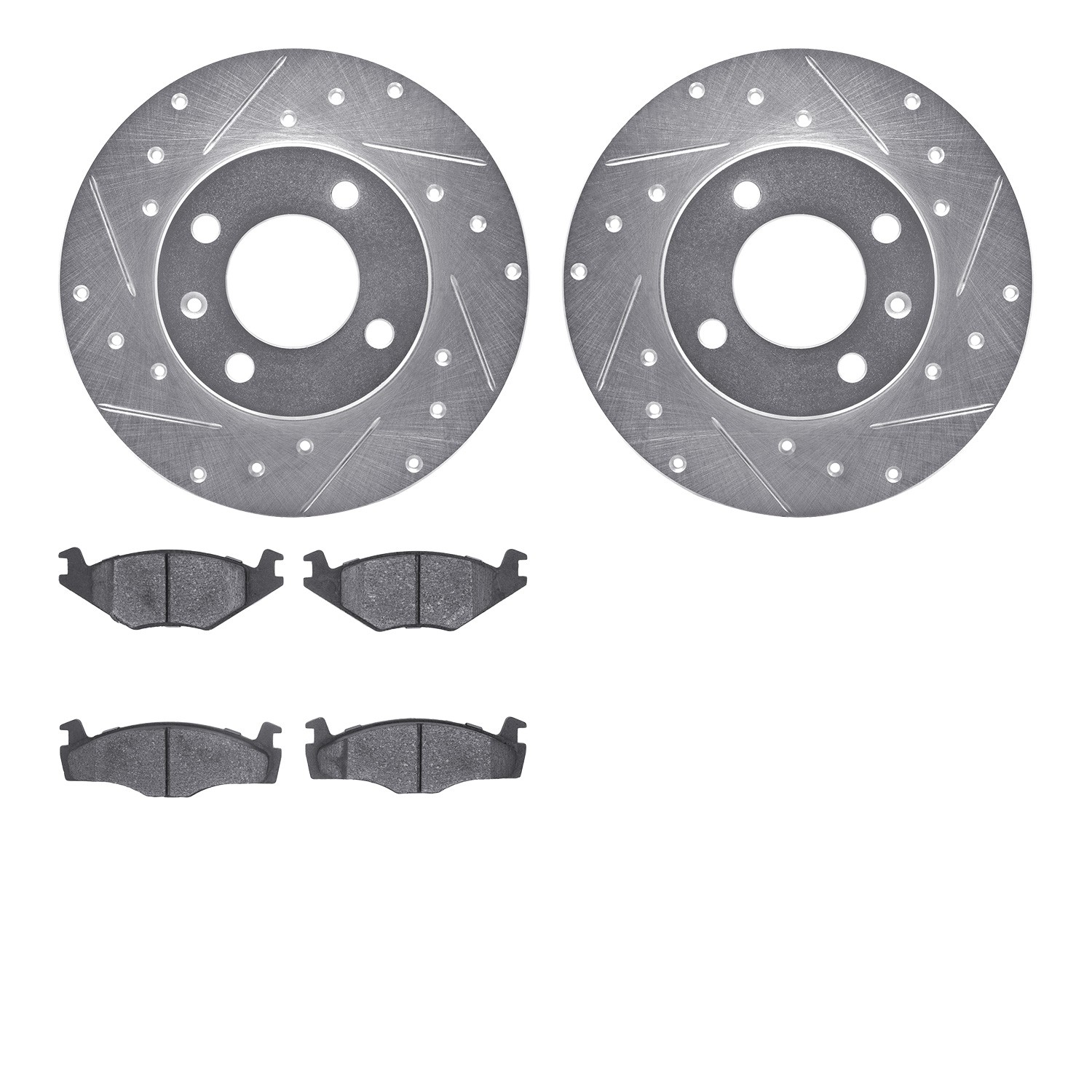 DFC Rotors-Drilled and Slotted-Silver with 5000 Advanced Brake Pads