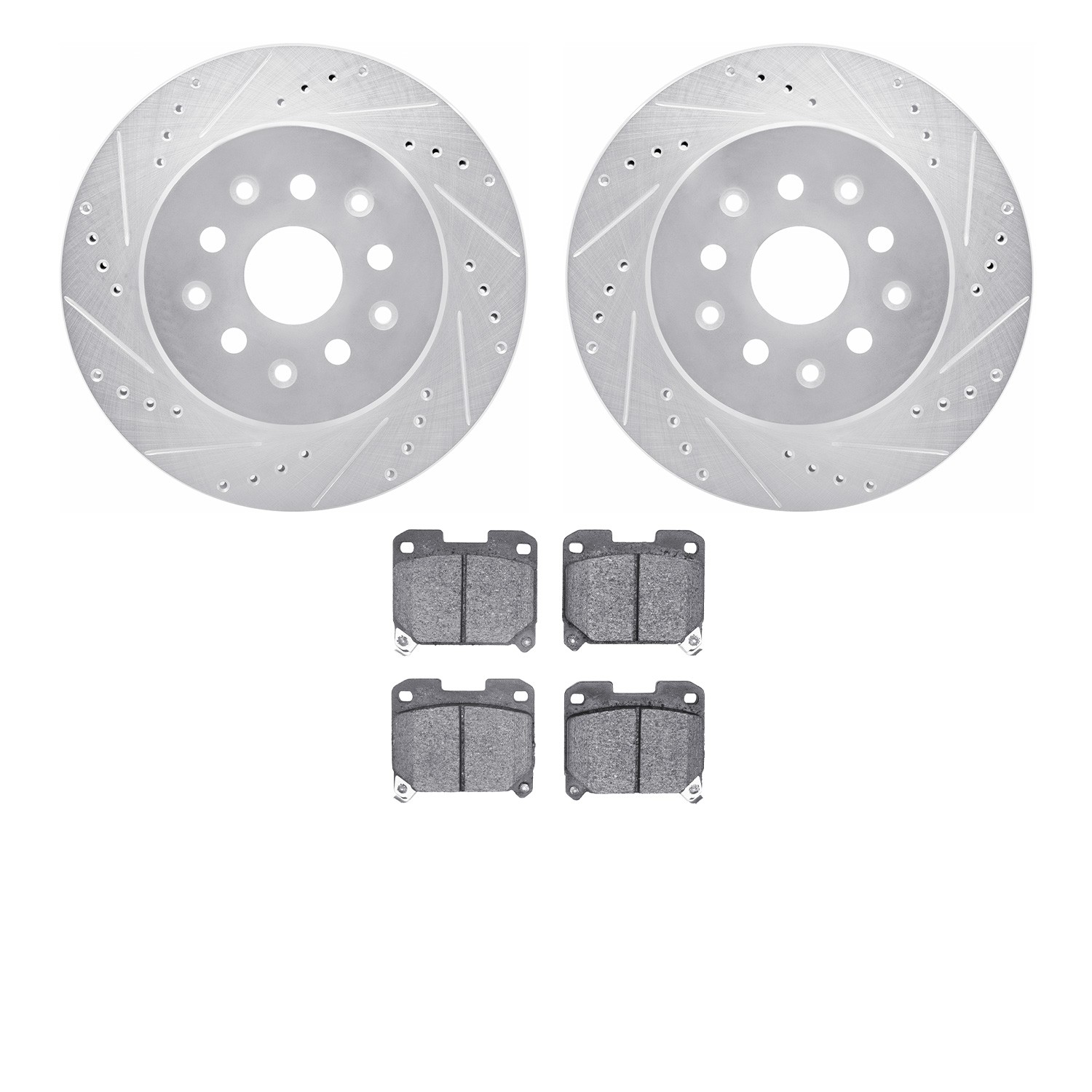 DFC Rotors-Drilled and Slotted-Silver with 5000 Advanced Brake Pads