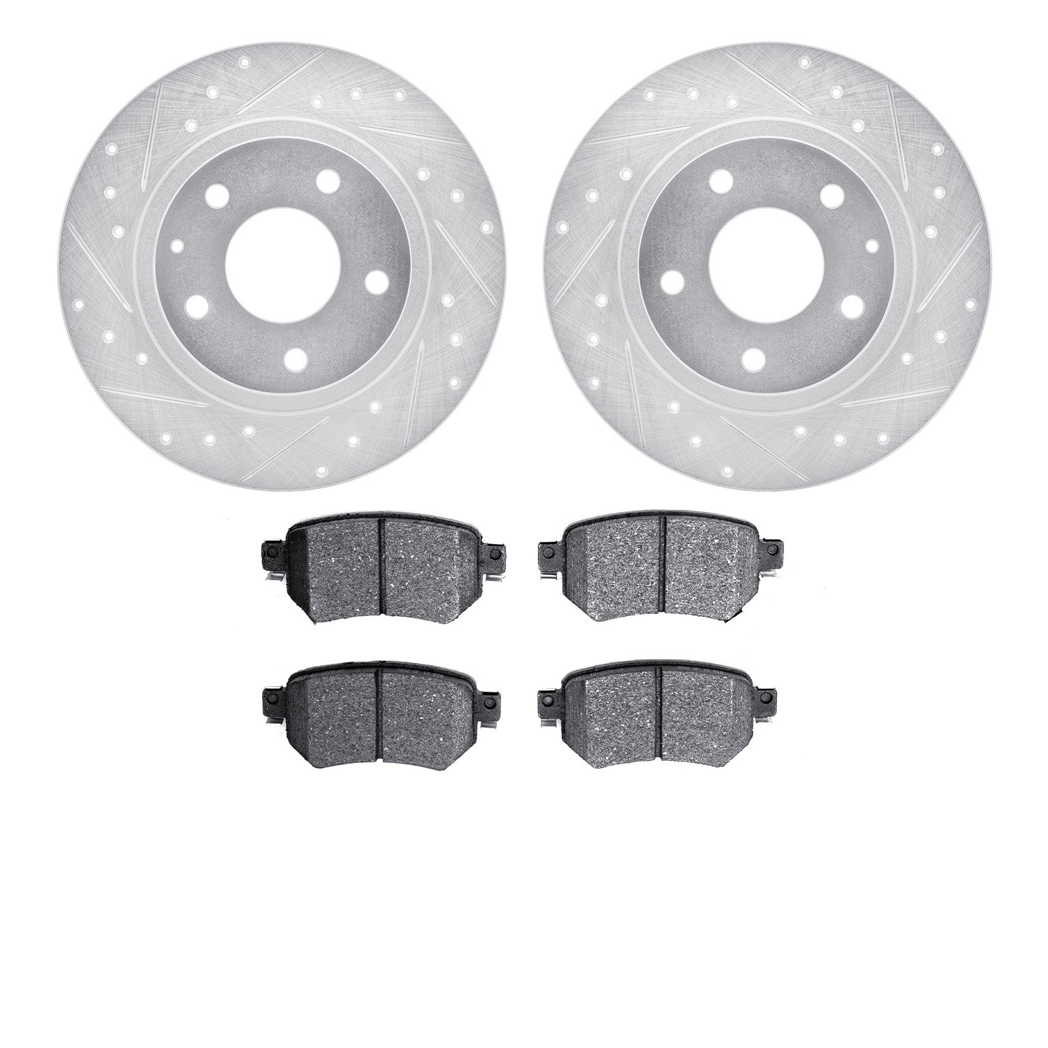 DFC Rotors-Drilled and Slotted-Silver with 5000 Advanced Brake Pads