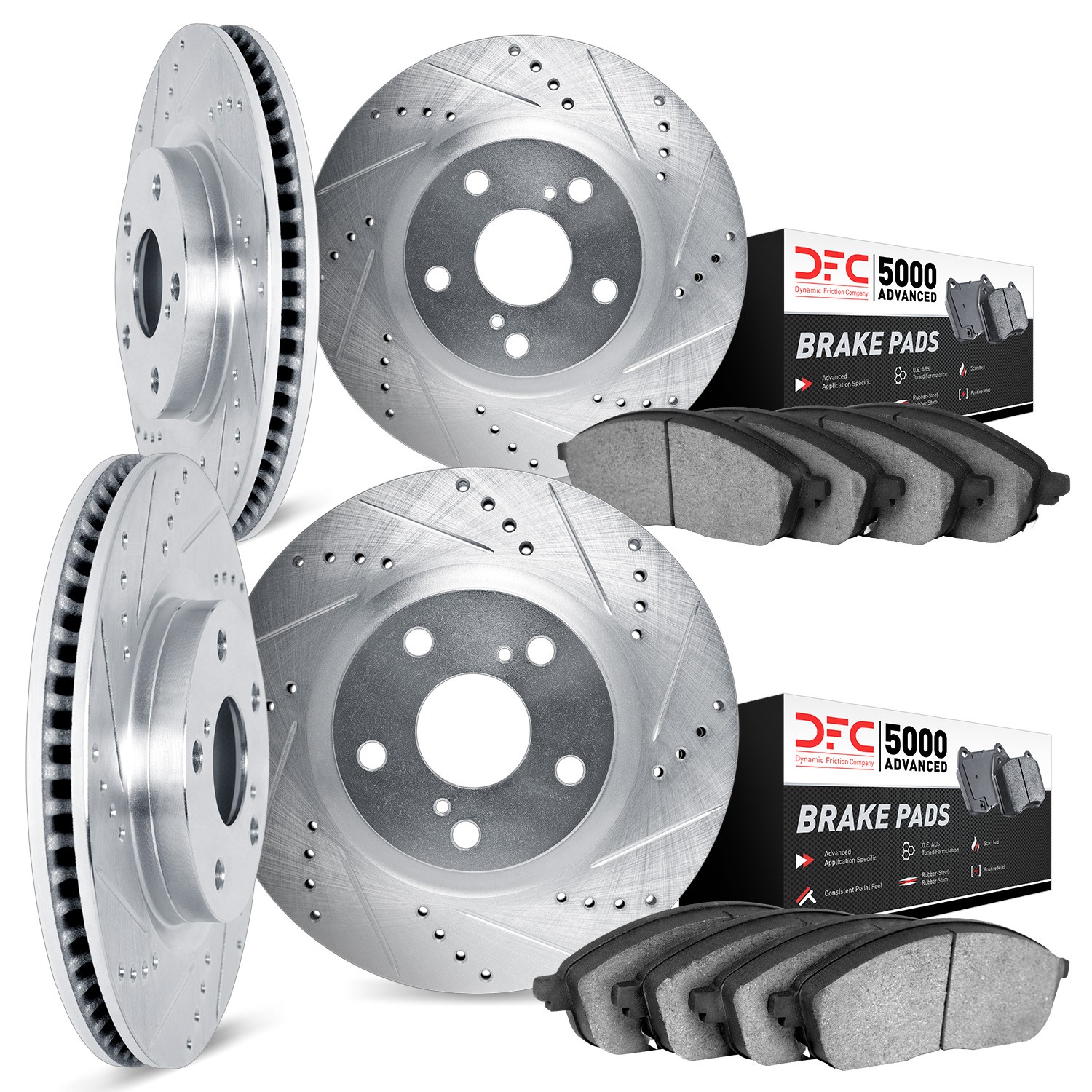 DFC Rotors-Drilled and Slotted-Silver with 5000 Advanced Brake Pads