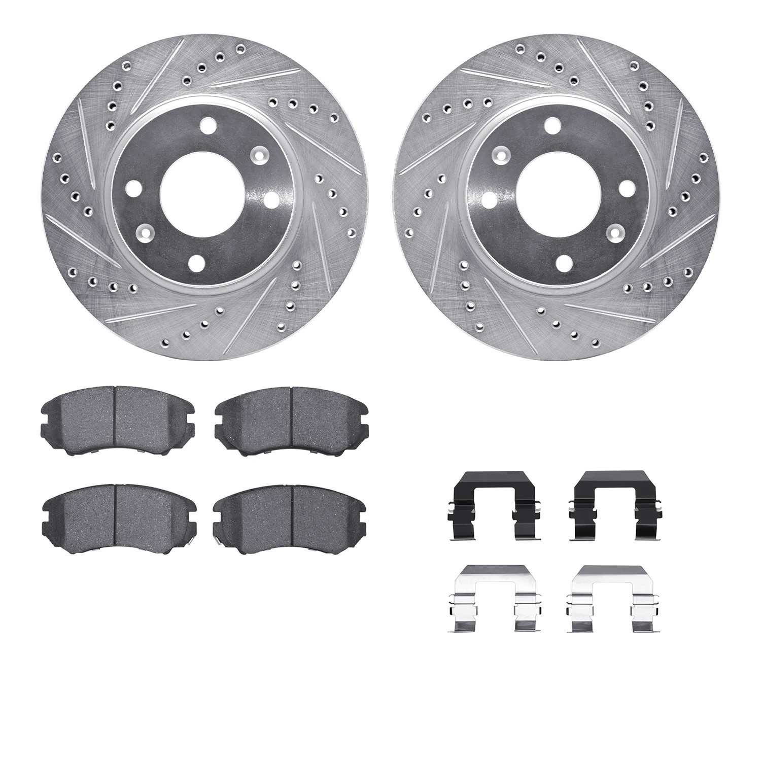 DFC Rotors-Drilled & Slotted-Silver w/ 5000 Advanced Brake Pads Incl Hdw