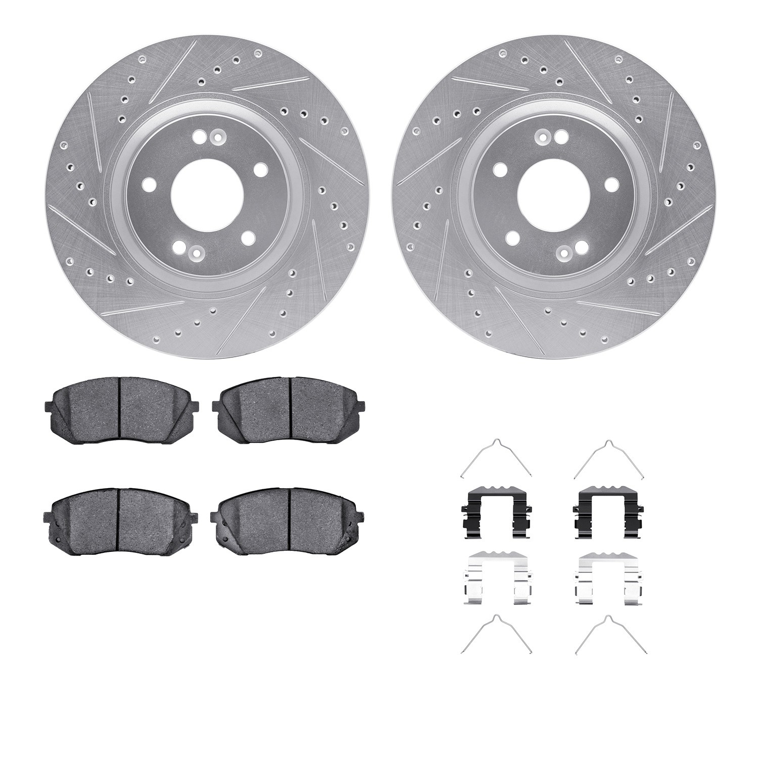 DFC Rotors-Drilled & Slotted-Silver w/ 5000 Advanced Brake Pads Incl Hdw