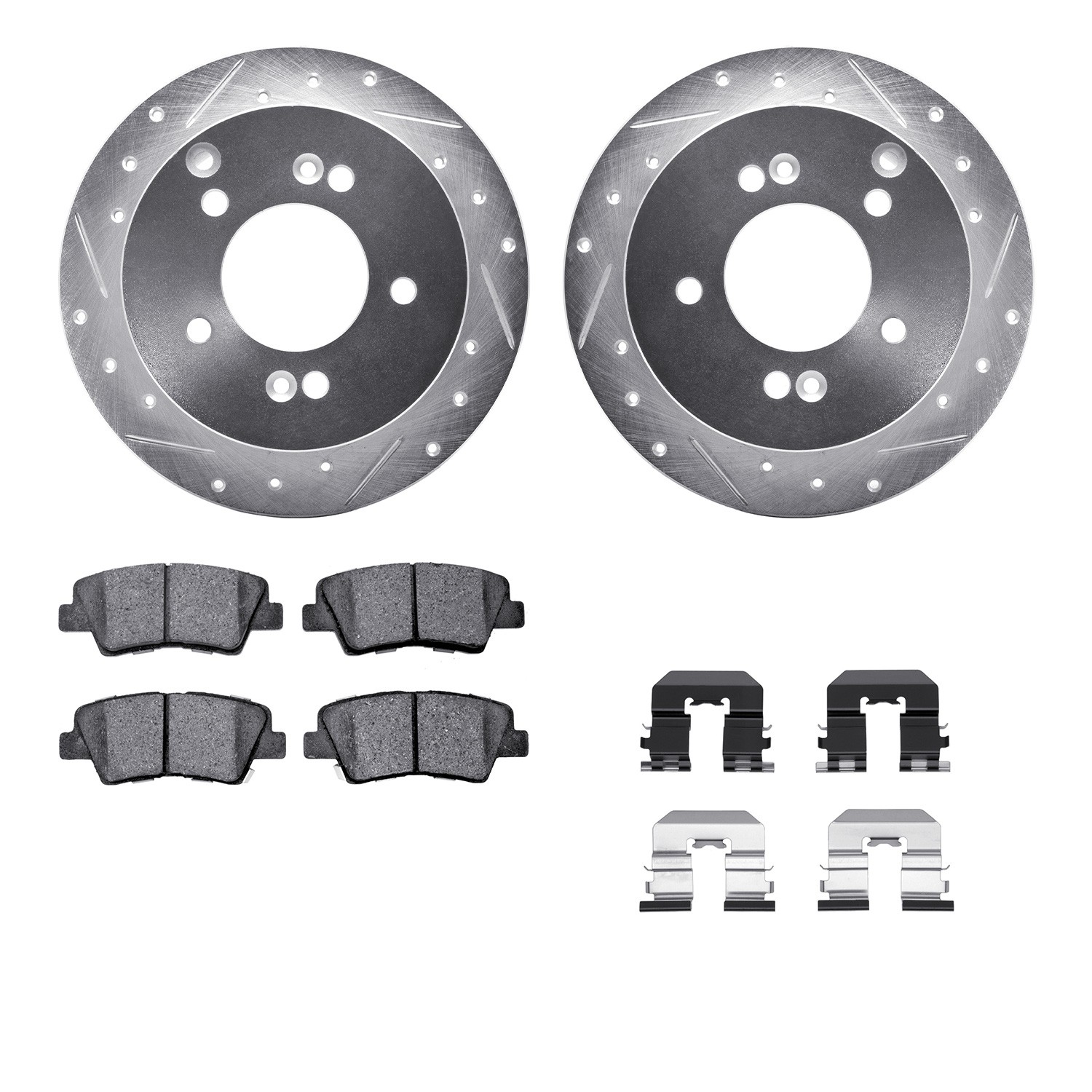 DFC Rotors-Drilled & Slotted-Silver w/ 5000 Advanced Brake Pads Incl Hdw