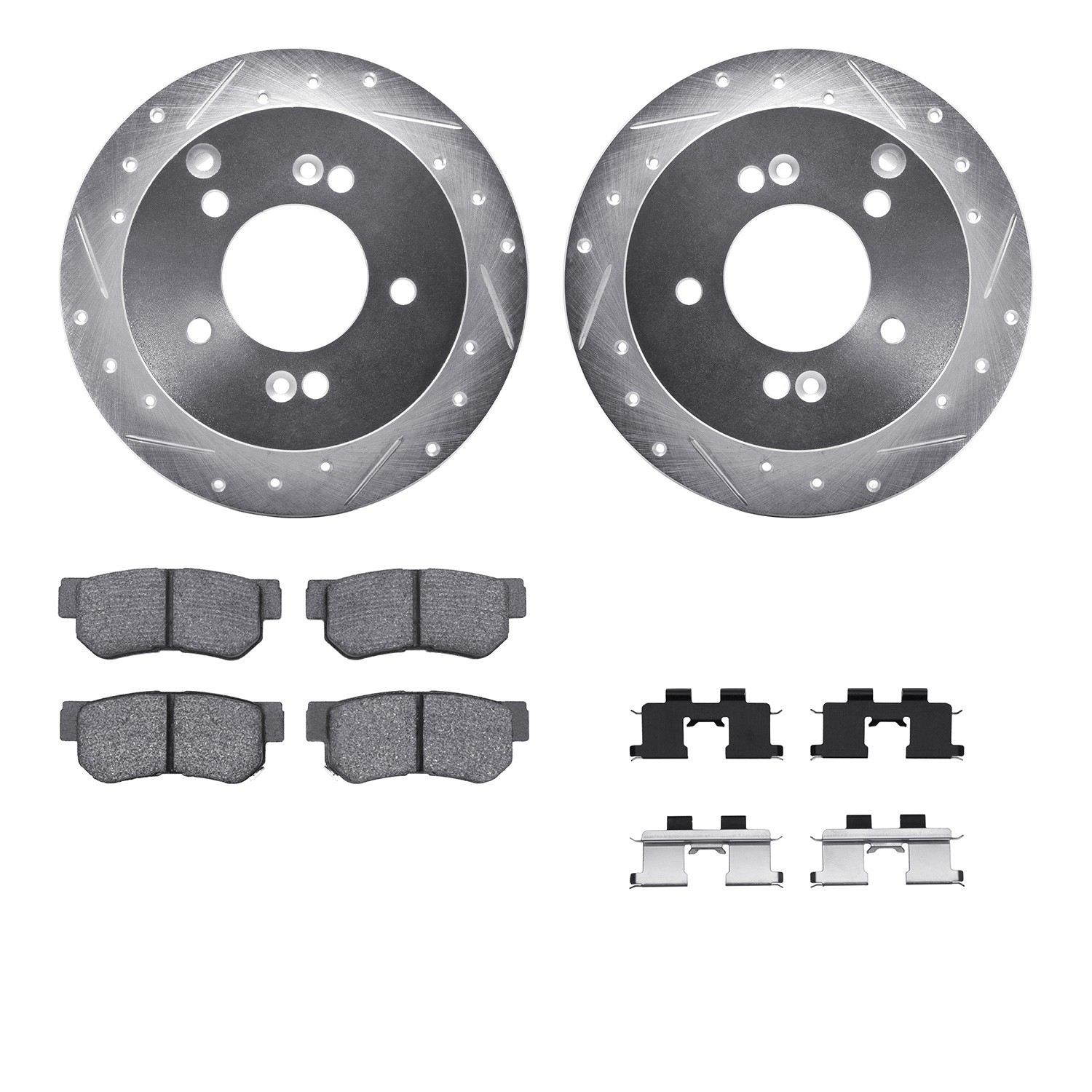 DFC Brake Rotor - Dimpled & Slotted - Silver w/5000 Brake Pads & HW Kit