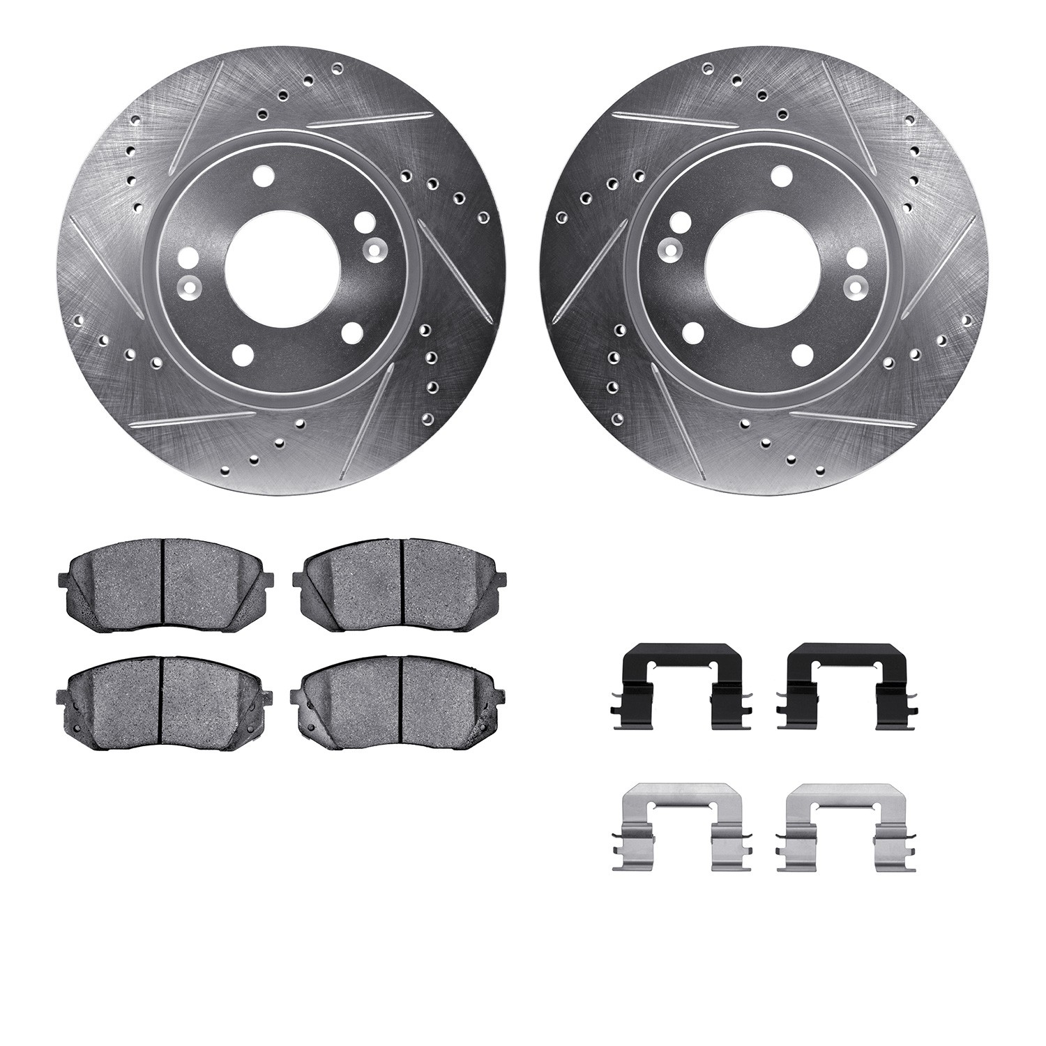 DFC Rotors-Drilled & Slotted-Silver w/ 5000 Advanced Brake Pads Incl Hdw