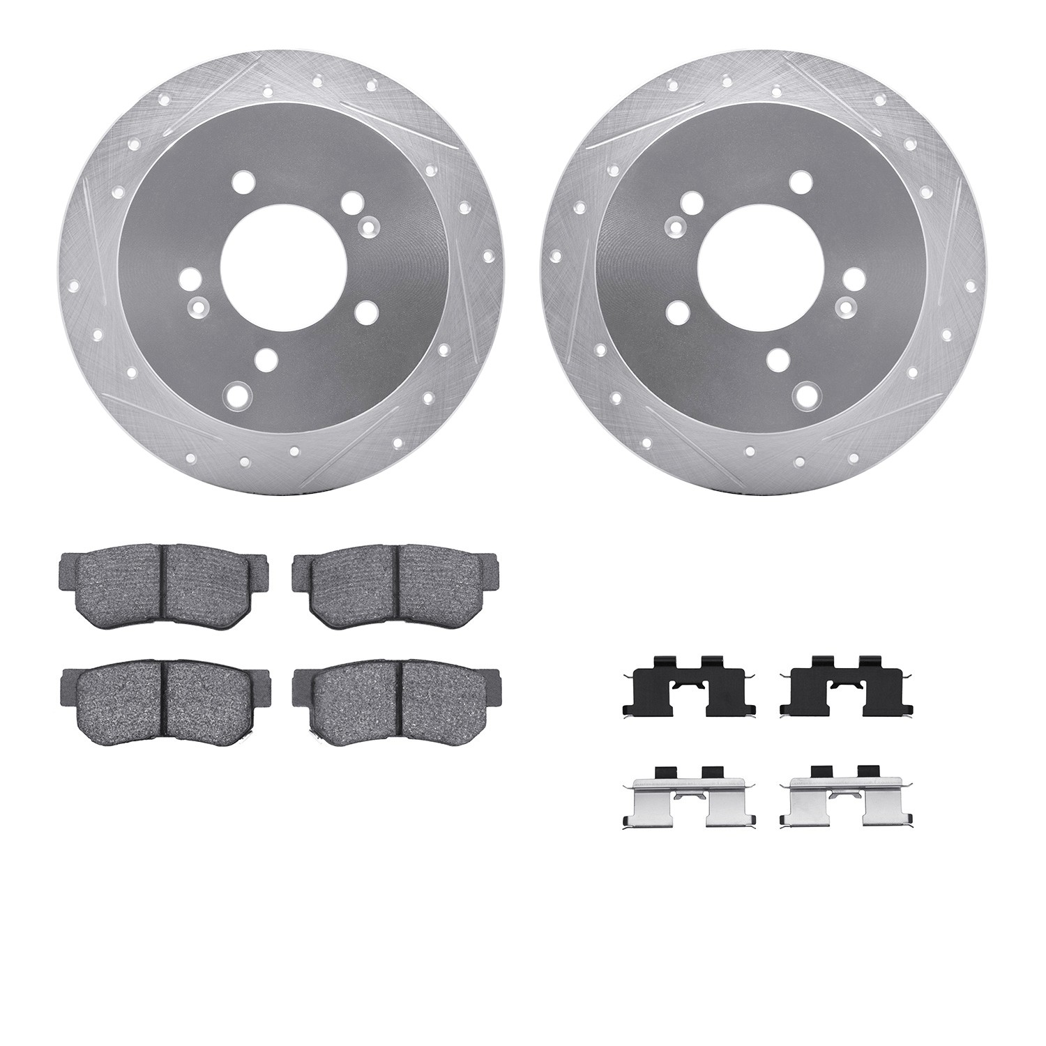 DFC Brake Rotor - Dimpled & Slotted - Silver w/5000 Brake Pads & HW Kit