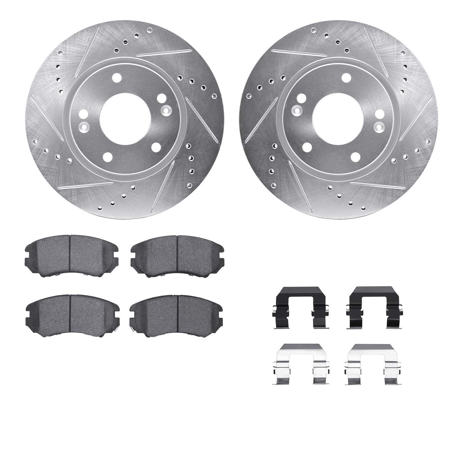 DFC Brake Rotor - Dimpled & Slotted - Silver w/5000 Brake Pads & HW Kit