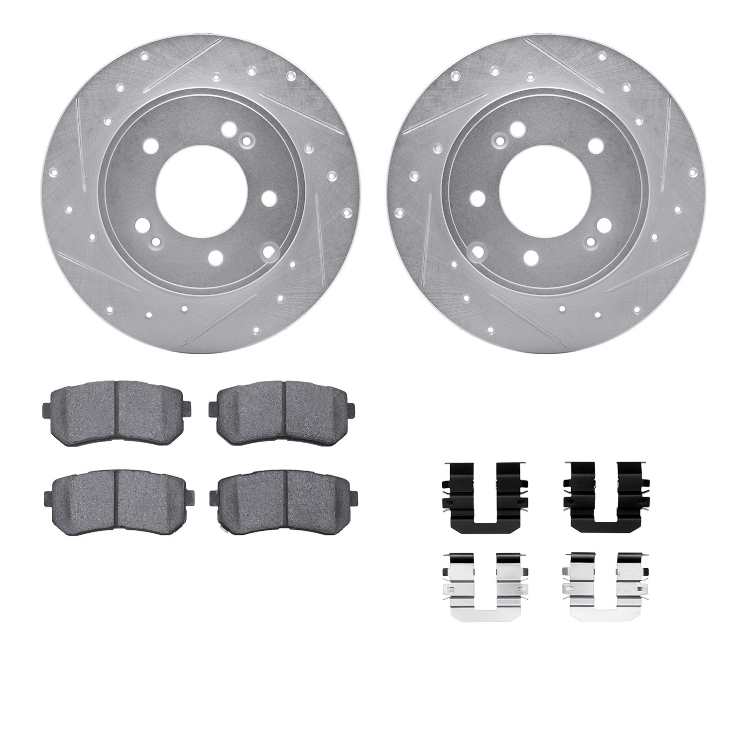 DFC Brake Rotor - Dimpled & Slotted - Silver w/5000 Brake Pads & HW Kit