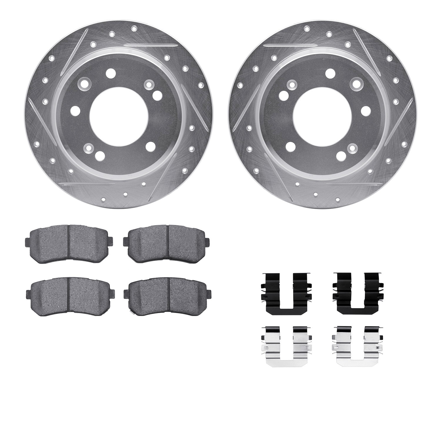 DFC Brake Rotor - Dimpled & Slotted - Silver w/5000 Brake Pads & HW Kit