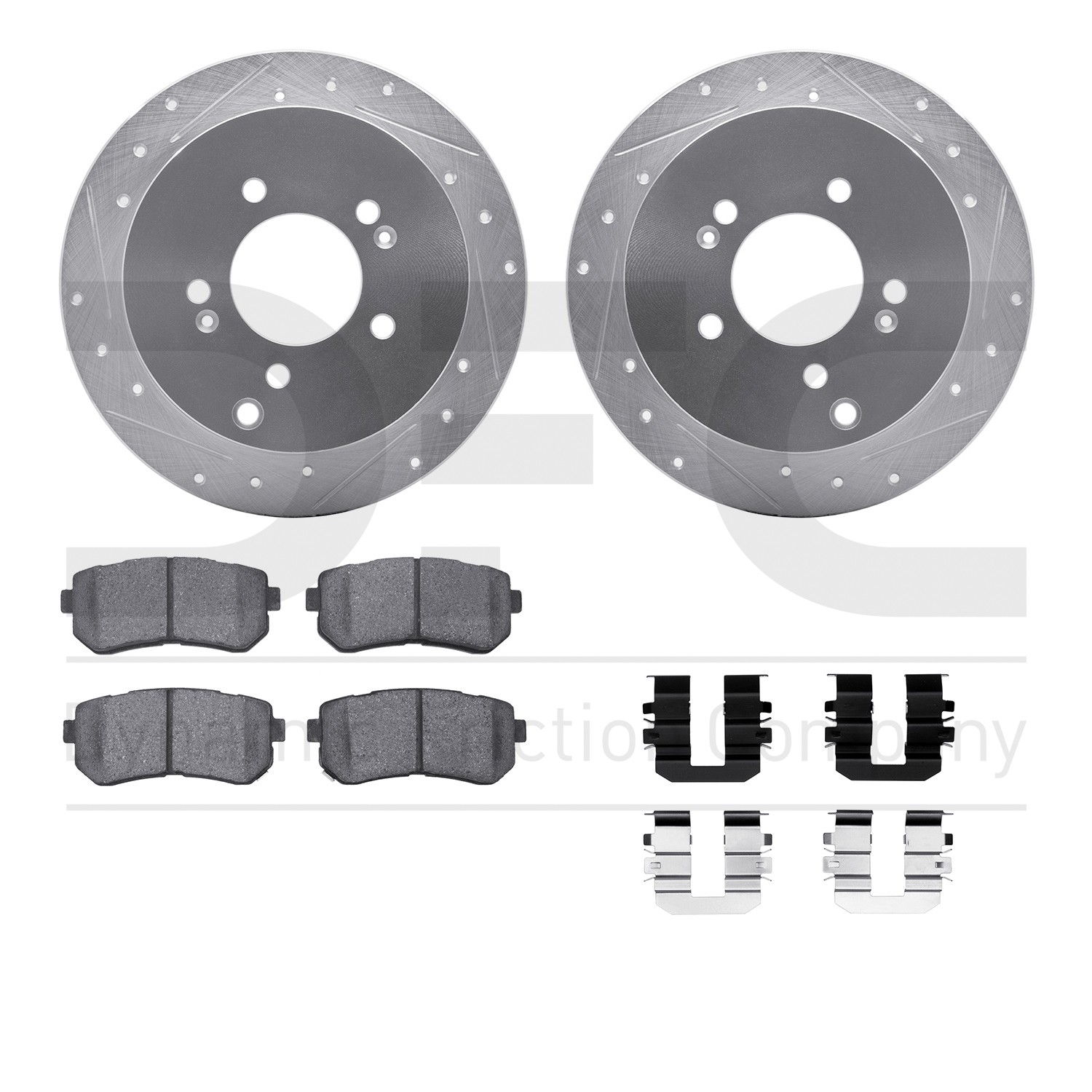 DFC Brake Rotor - Dimpled & Slotted - Silver w/5000 Brake Pads & HW Kit