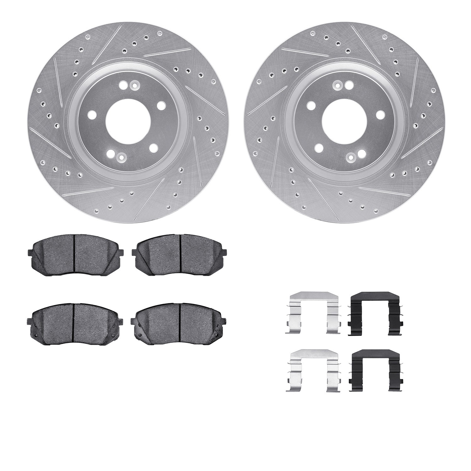 DFC Brake Rotor - Dimpled & Slotted - Silver w/5000 Brake Pads & HW Kit