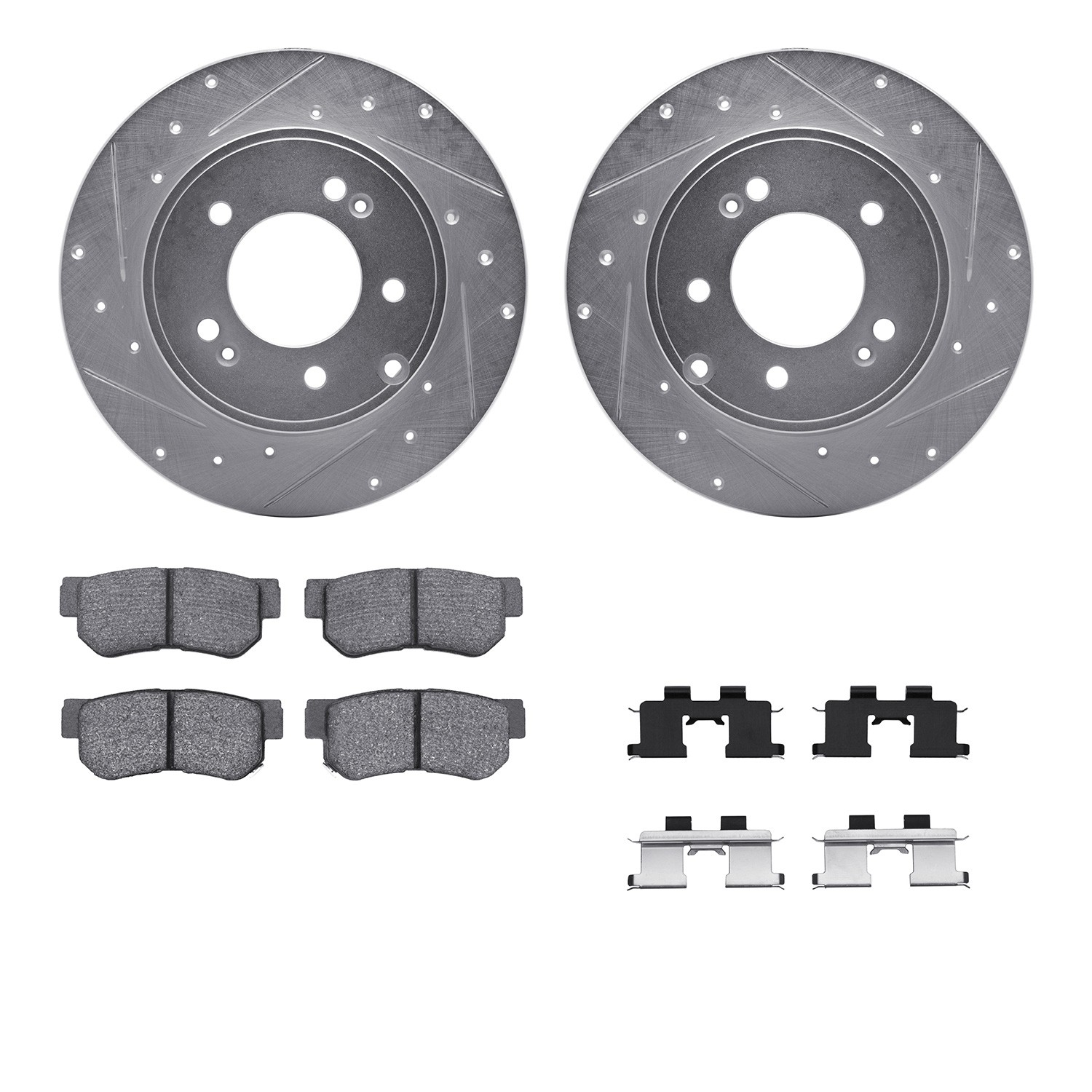 DFC Rotors-Drilled & Slotted-Silver w/ 5000 Advanced Brake Pads Incl Hdw