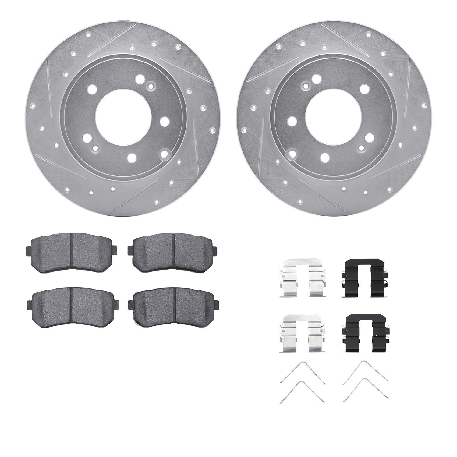DFC Rotors-Drilled & Slotted-Silver w/ 5000 Advanced Brake Pads Incl Hdw