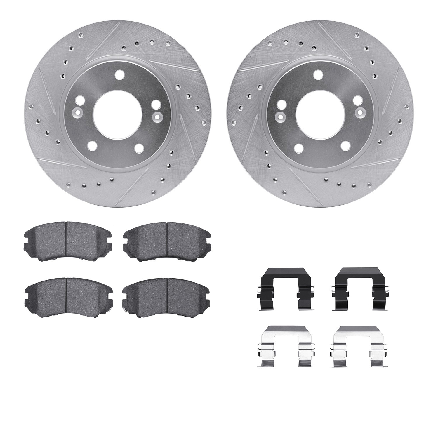 DFC Rotors-Drilled & Slotted-Silver w/ 5000 Advanced Brake Pads Incl Hdw