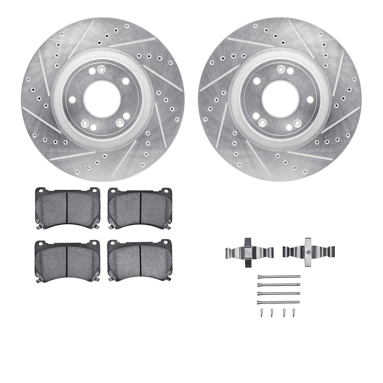 DFC Rotors-Drilled & Slotted-Silver w/ 5000 Advanced Brake Pads Incl Hdw