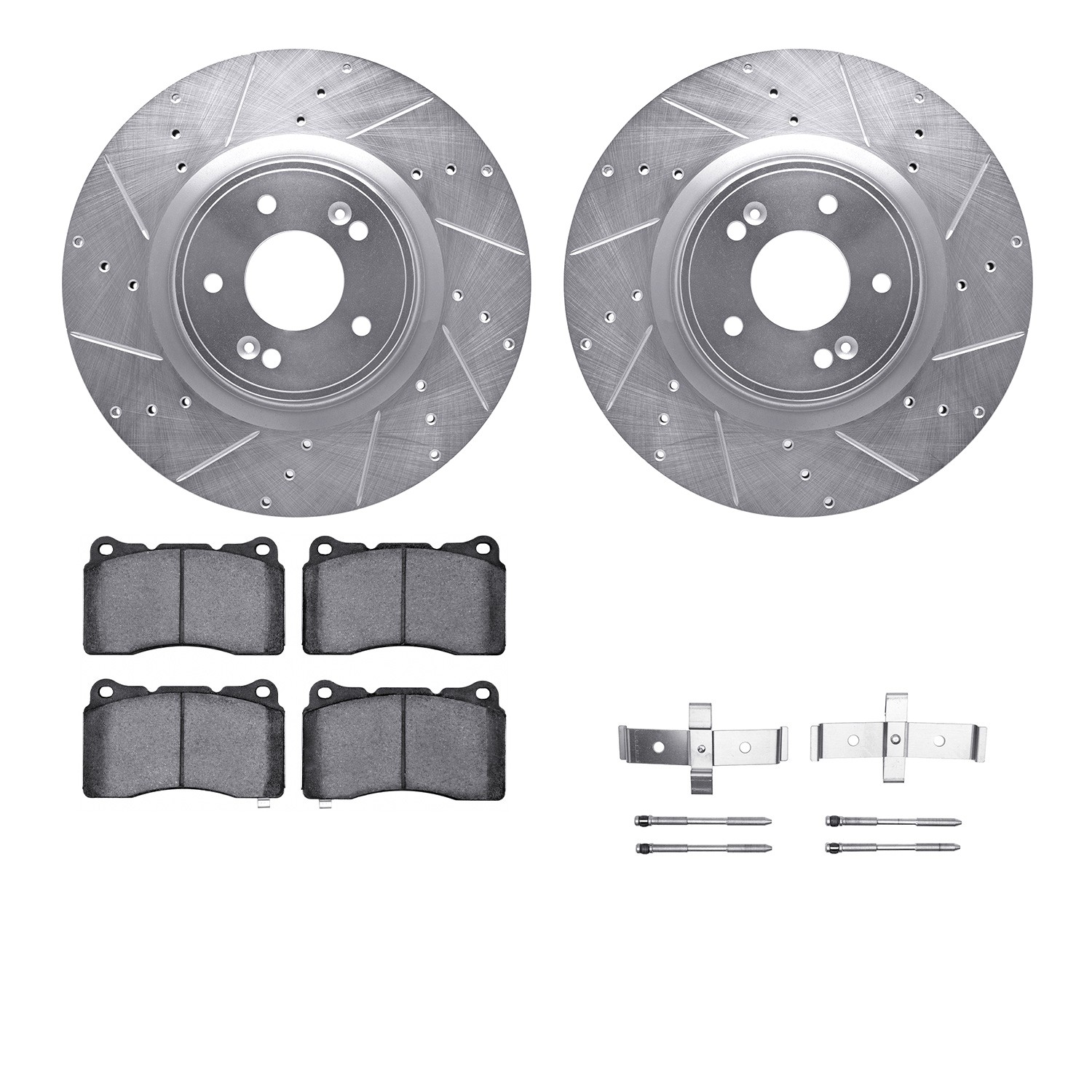 DFC Rotors-Drilled & Slotted-Silver w/ 5000 Advanced Brake Pads Incl Hdw