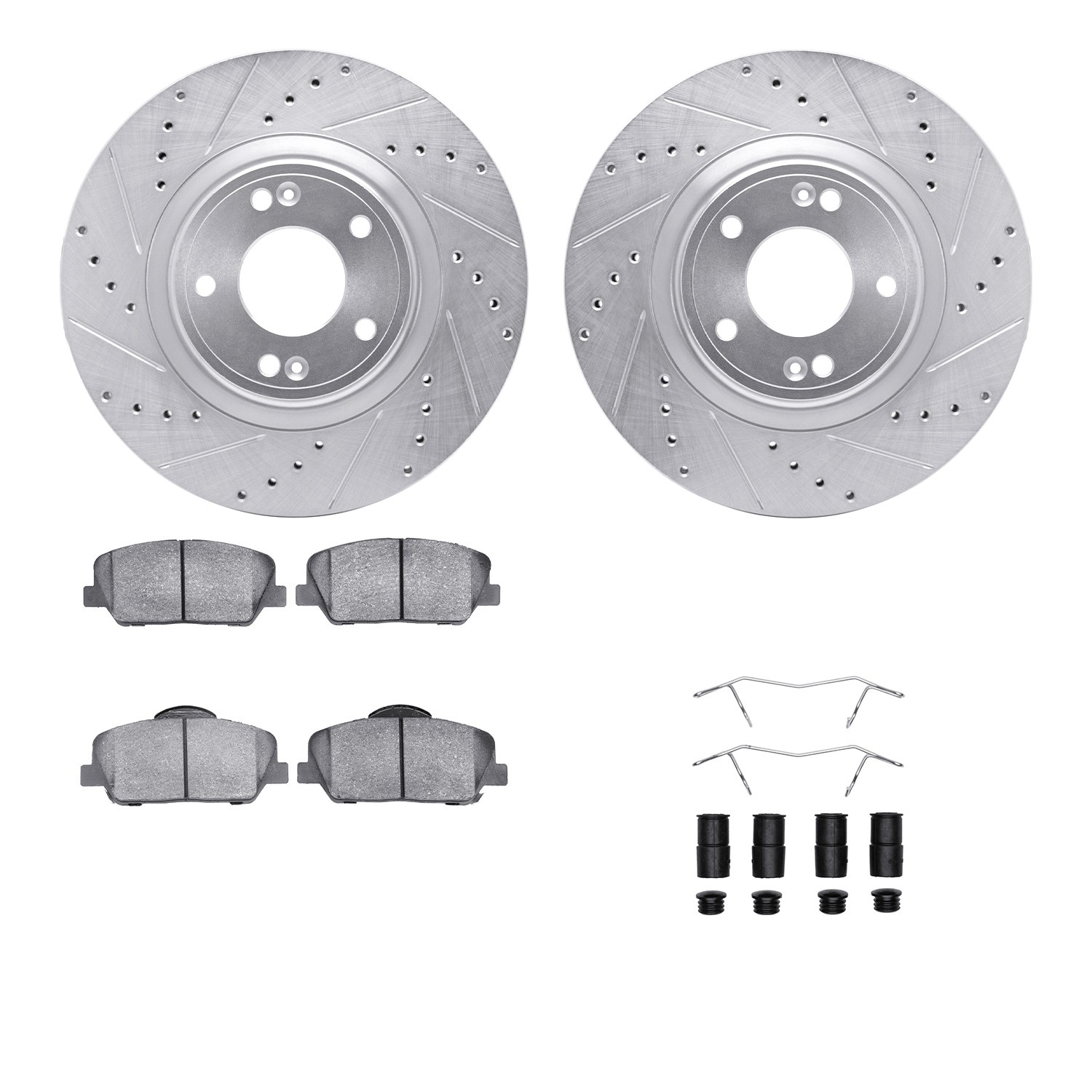 DFC Rotors-Drilled & Slotted-Silver w/ 5000 Advanced Brake Pads Incl Hdw