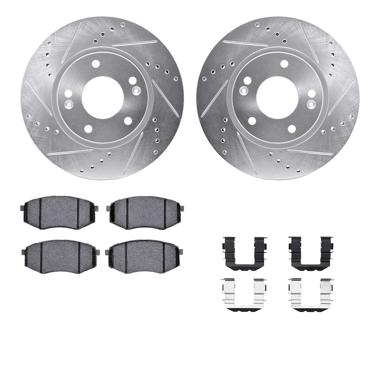 DFC Brake Rotor - Dimpled & Slotted - Silver w/5000 Brake Pads & HW Kit