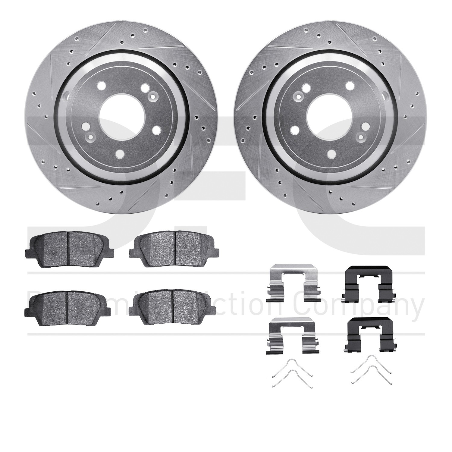 DFC Rotors-Drilled & Slotted-Silver w/ 5000 Advanced Brake Pads Incl Hdw