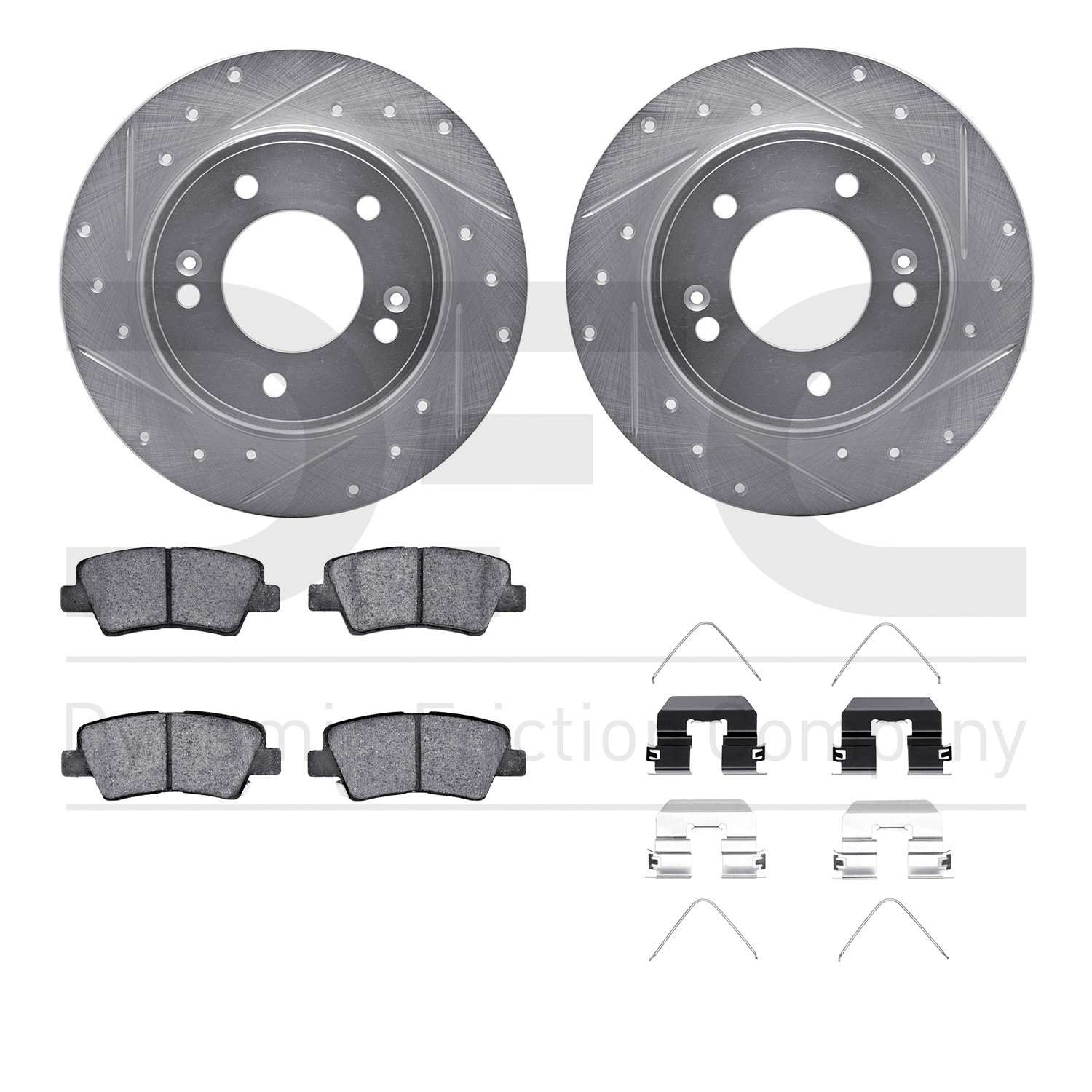 DFC Rotors-Drilled & Slotted-Silver w/ 5000 Advanced Brake Pads Incl Hdw