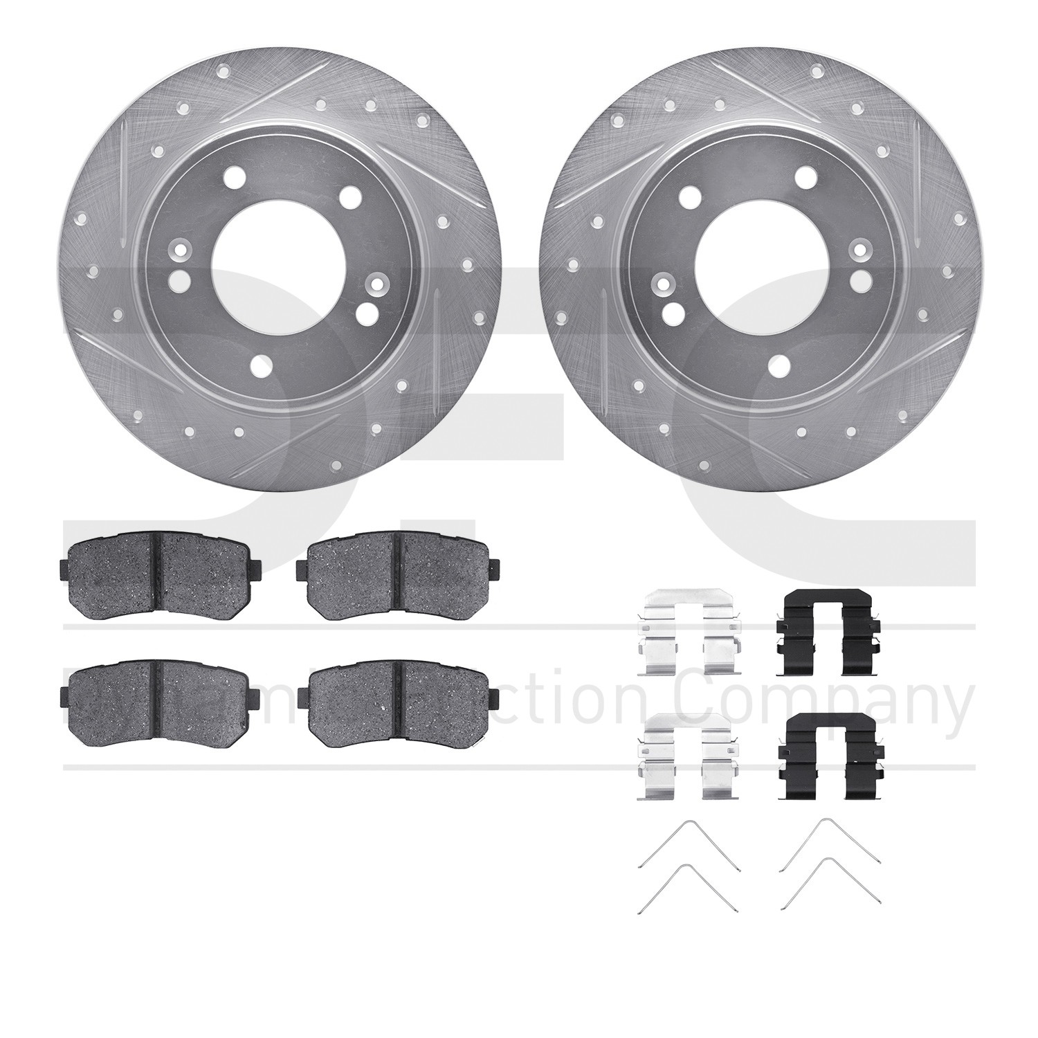 DFC Rotors-Drilled & Slotted-Silver w/ 5000 Advanced Brake Pads Incl Hdw
