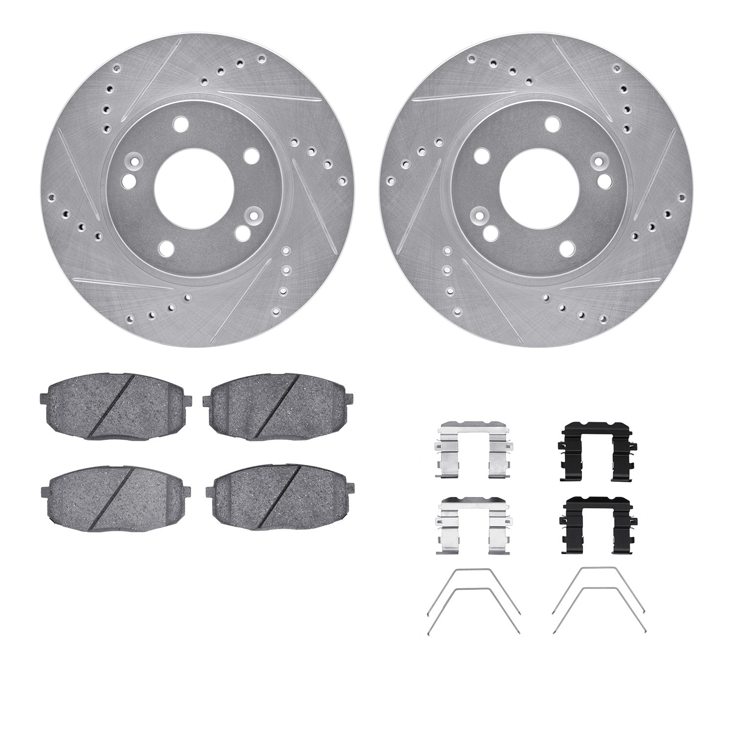 DFC Rotors-Drilled & Slotted-Silver w/ 5000 Advanced Brake Pads Incl Hdw