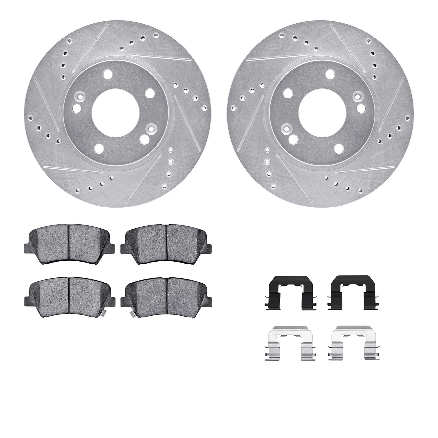 DFC Rotors-Drilled & Slotted-Silver w/ 5000 Advanced Brake Pads Incl Hdw