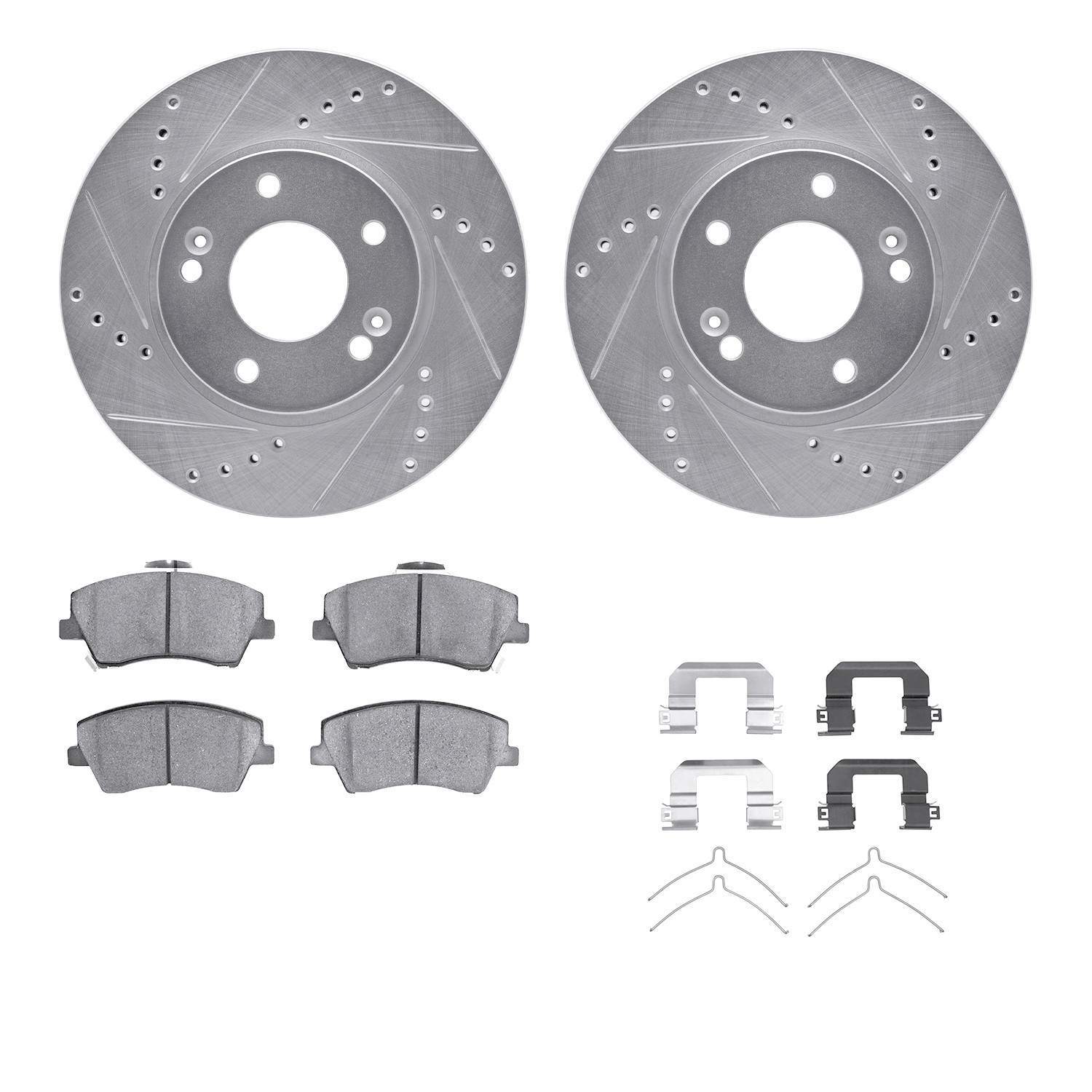 DFC Rotors-Drilled & Slotted-Silver w/ 5000 Advanced Brake Pads Incl Hdw