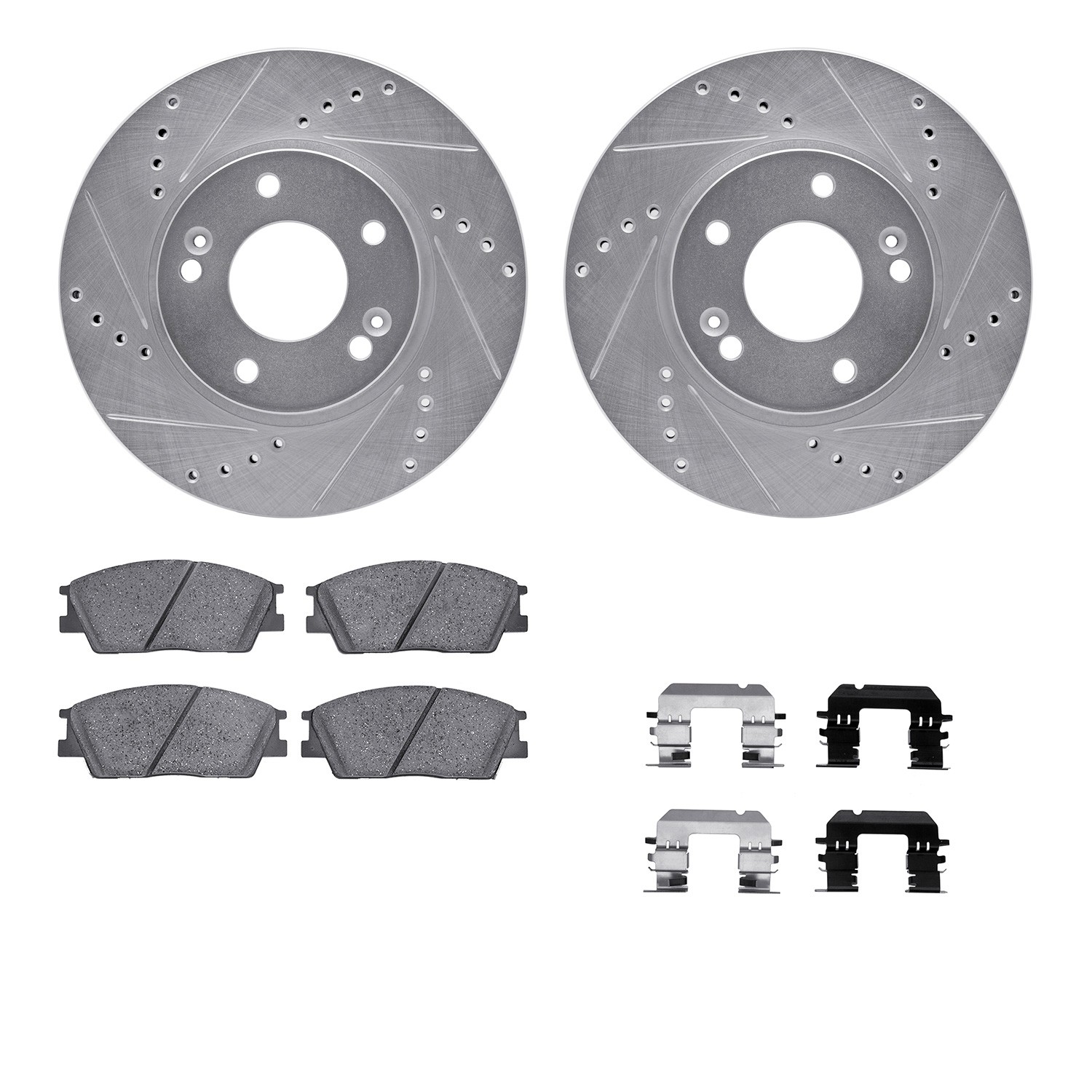 DFC Rotors-Drilled & Slotted-Silver w/ 5000 Advanced Brake Pads Incl Hdw