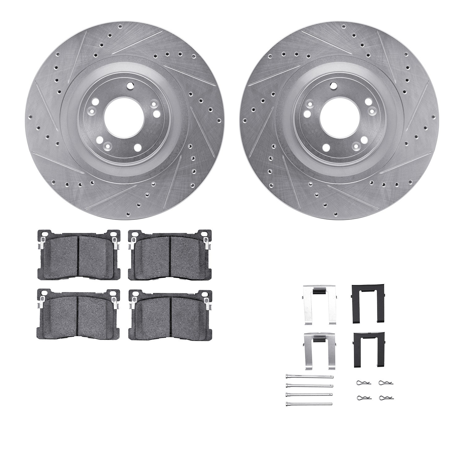 DFC Rotors-Drilled & Slotted-Silver w/ 5000 Advanced Brake Pads Incl Hdw