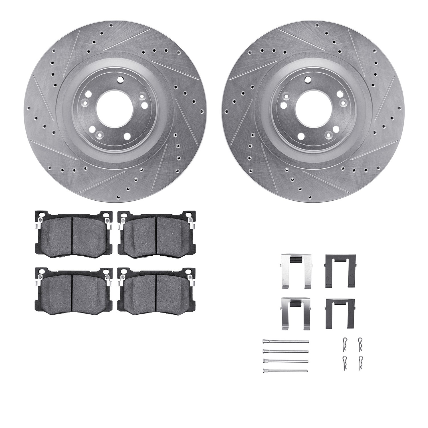 DFC Rotors-Drilled & Slotted-Silver w/ 5000 Advanced Brake Pads Incl Hdw