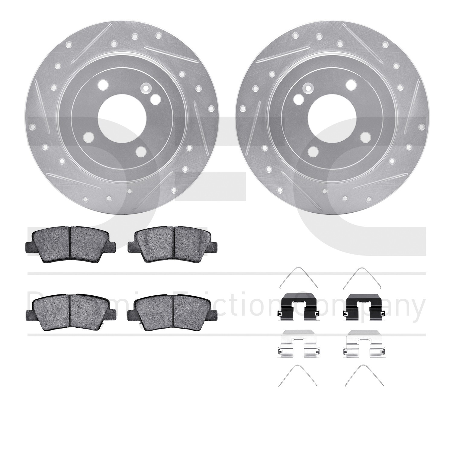 DFC Rotors-Drilled & Slotted-Silver w/ 5000 Advanced Brake Pads Incl Hdw
