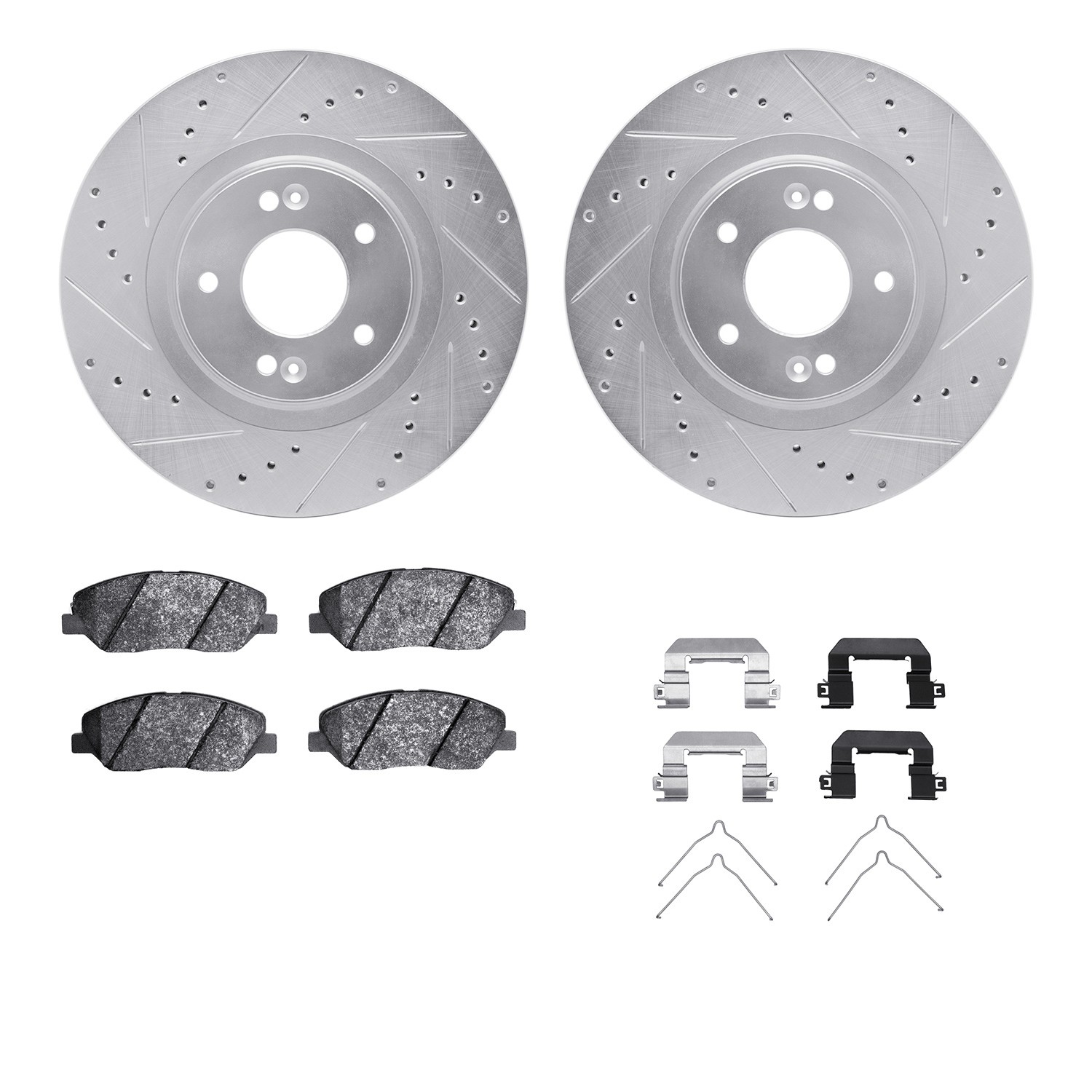 DFC Brake Rotor - Dimpled & Slotted - Silver w/5000 Brake Pads & HW Kit