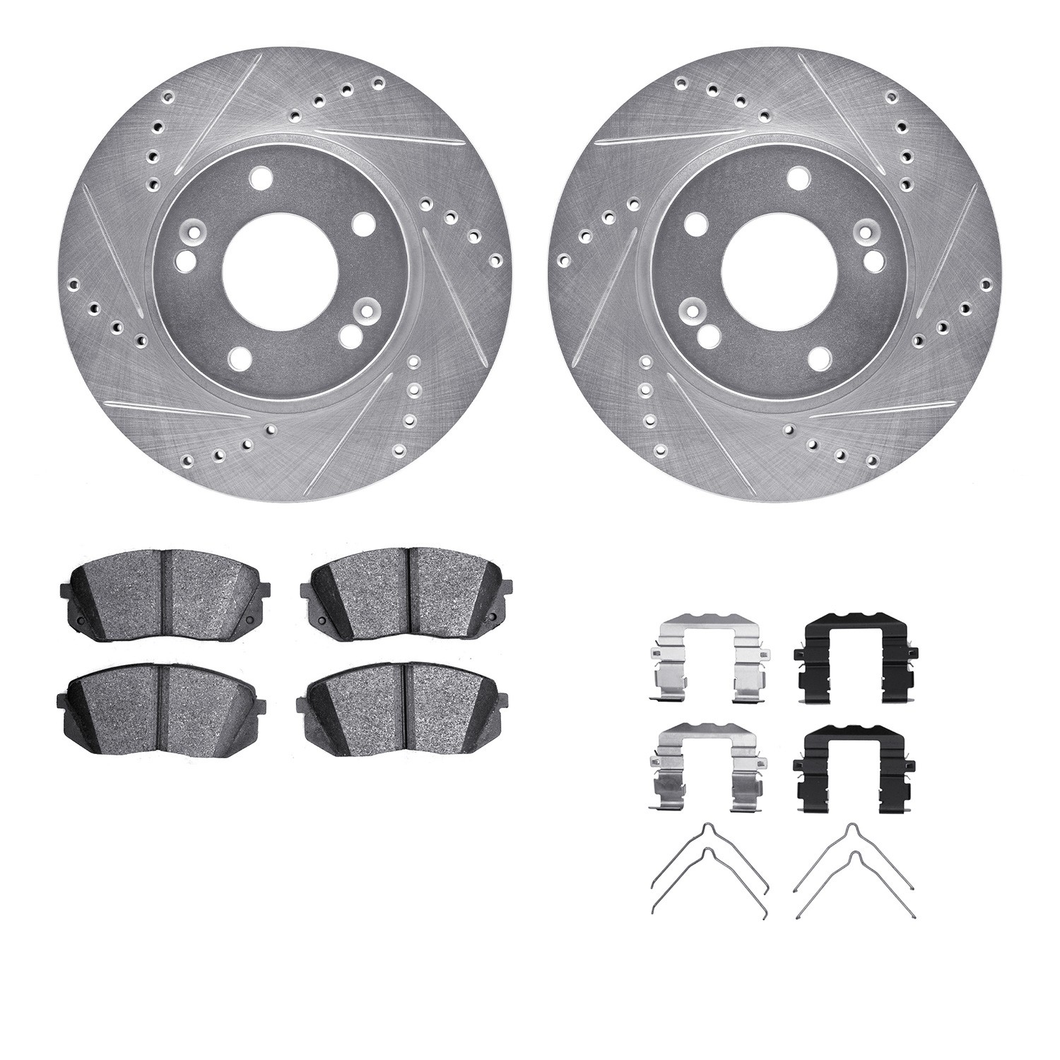 DFC Rotors-Drilled & Slotted-Silver w/ 5000 Advanced Brake Pads Incl Hdw