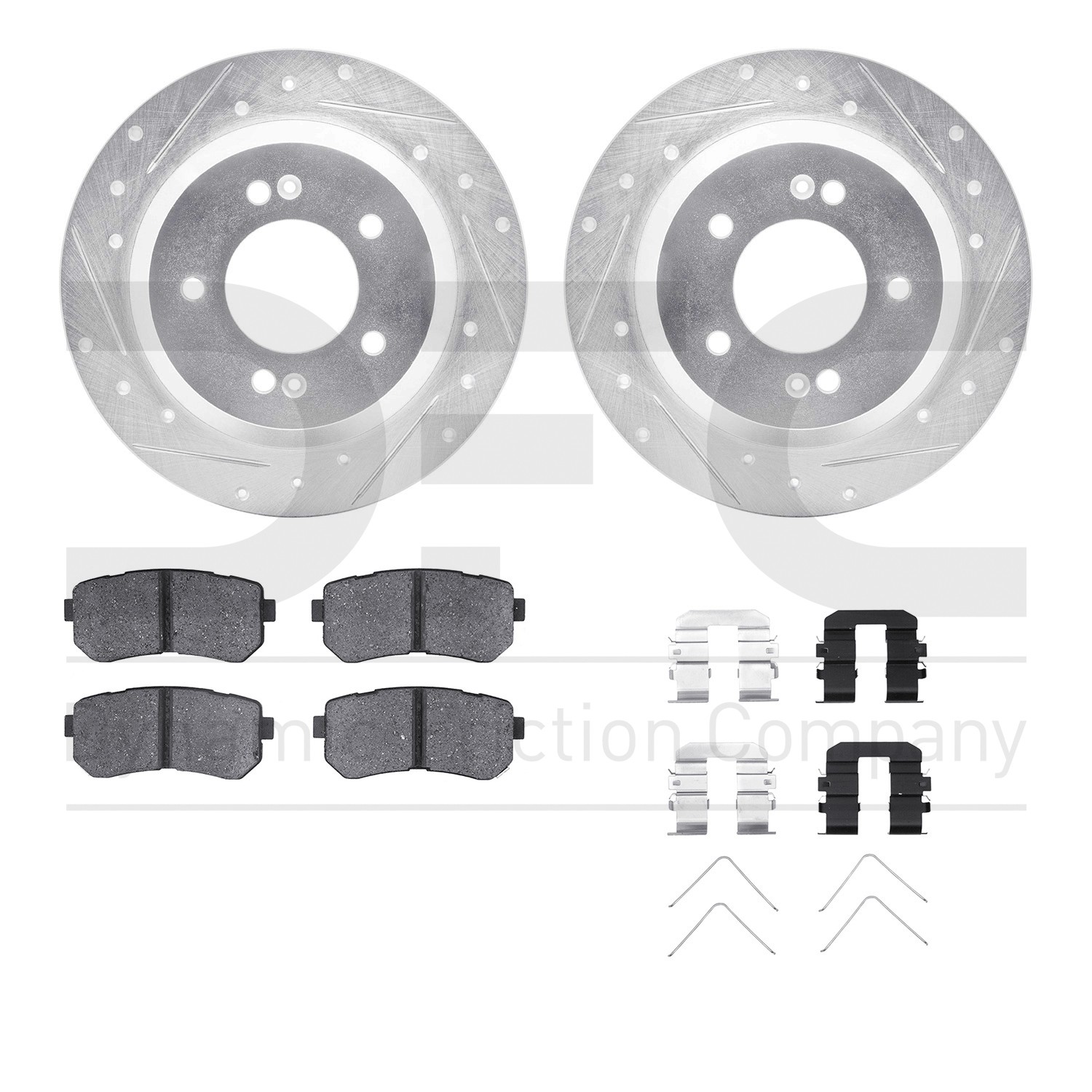 DFC Rotors-Drilled & Slotted-Silver w/ 5000 Advanced Brake Pads Incl Hdw