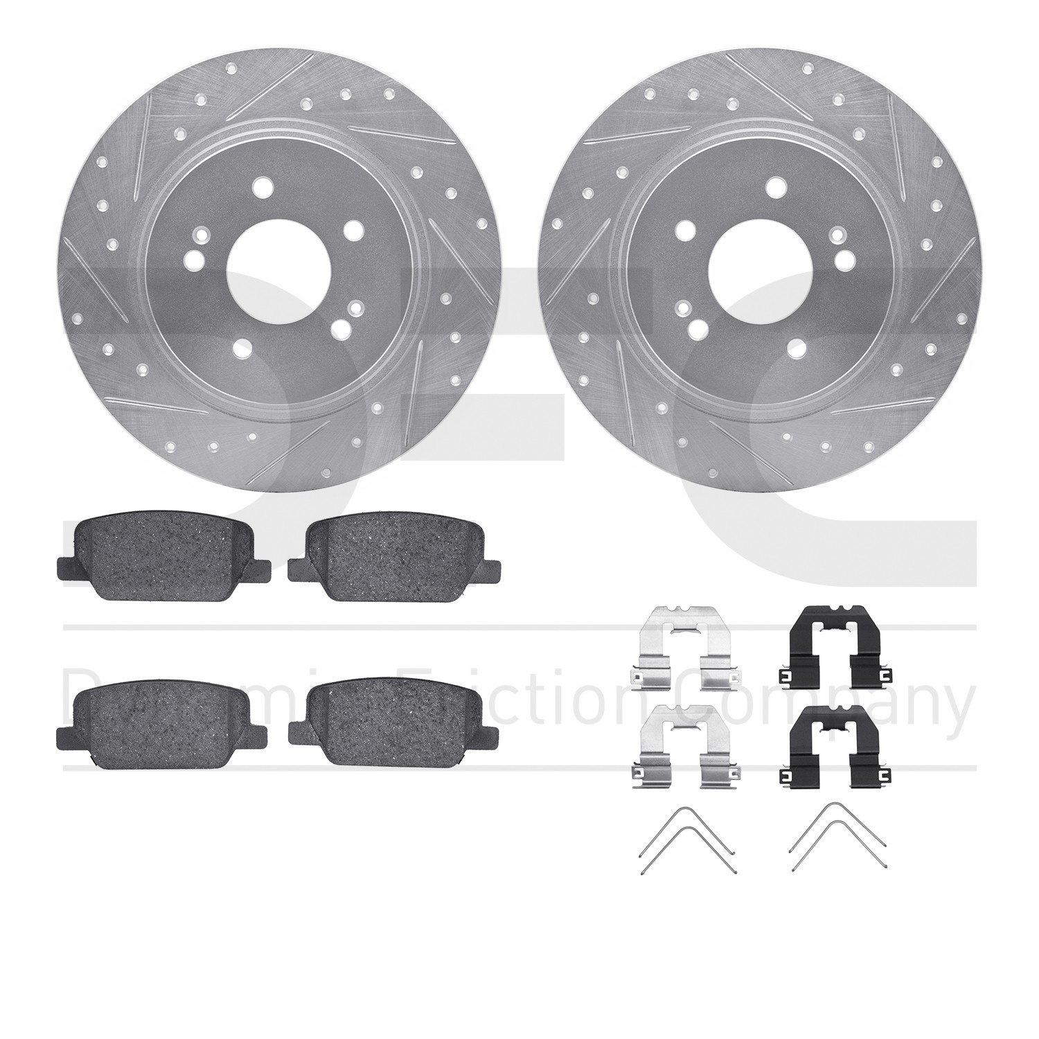 DFC Rotors-Drilled & Slotted-Silver w/ 5000 Advanced Brake Pads Incl Hdw