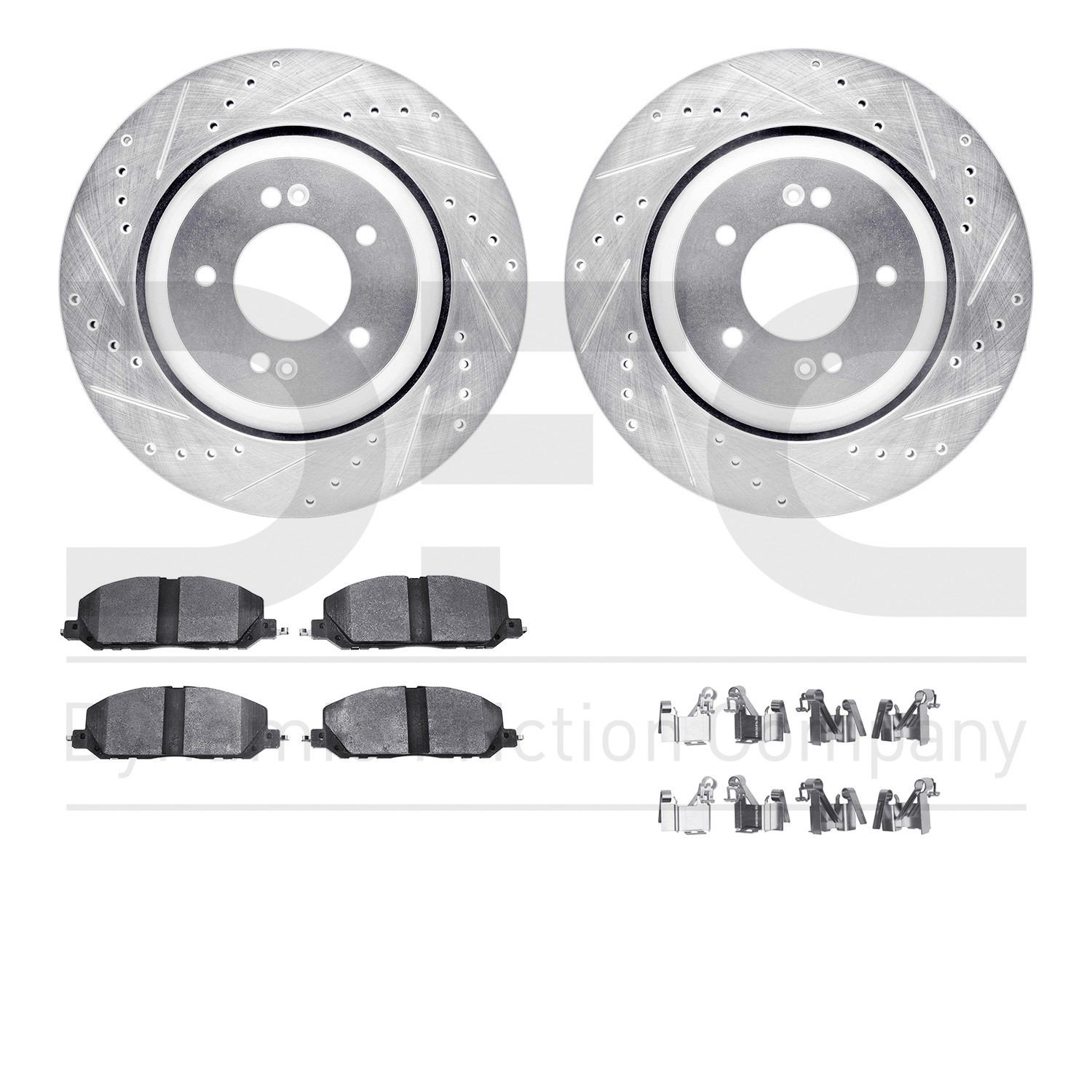 DFC Rotors-Drilled & Slotted-Silver w/ 5000 Advanced Brake Pads Incl Hdw