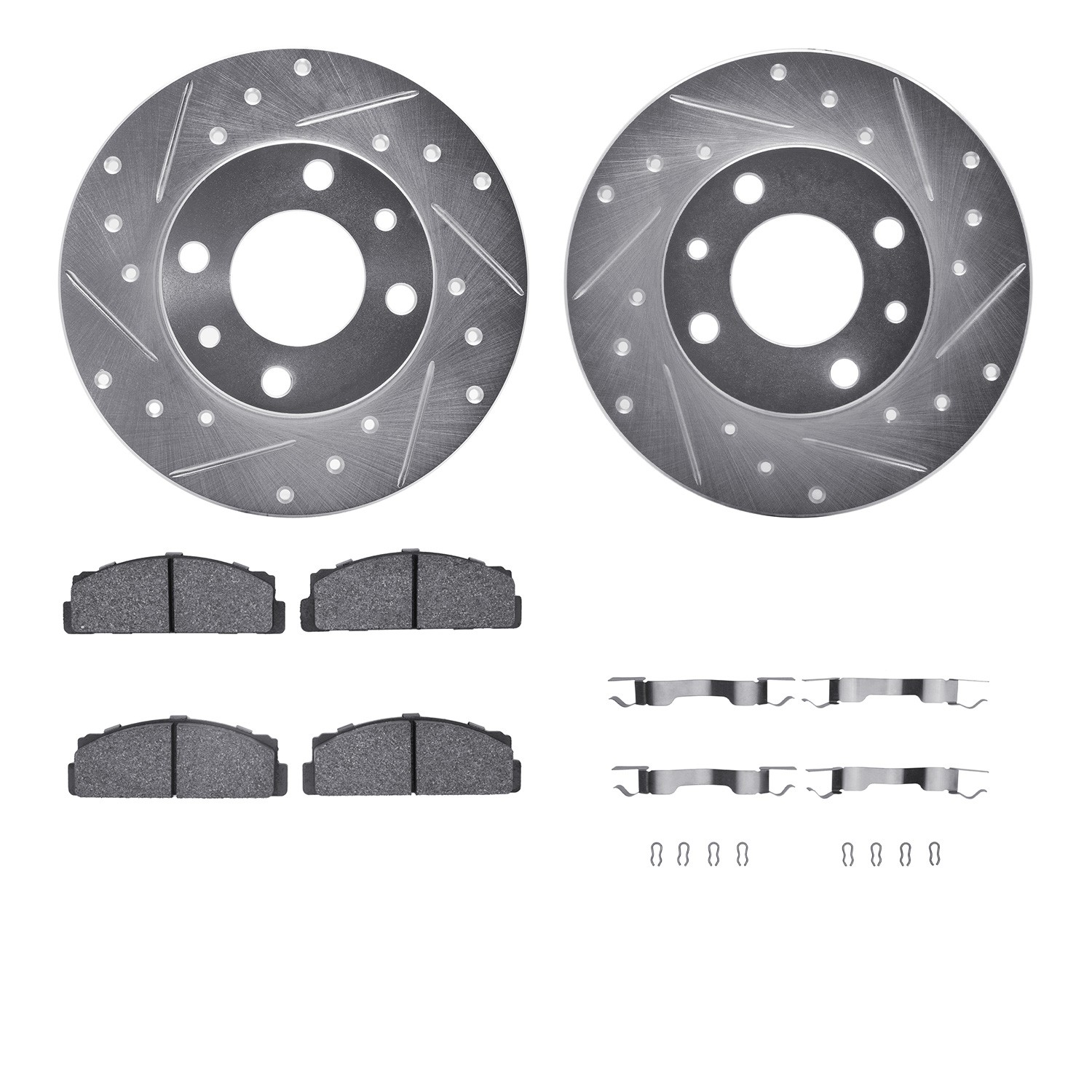 DFC Brake Rotor - Drilled & Slotted - Silver w/5000 Brake Pads & HW Kit