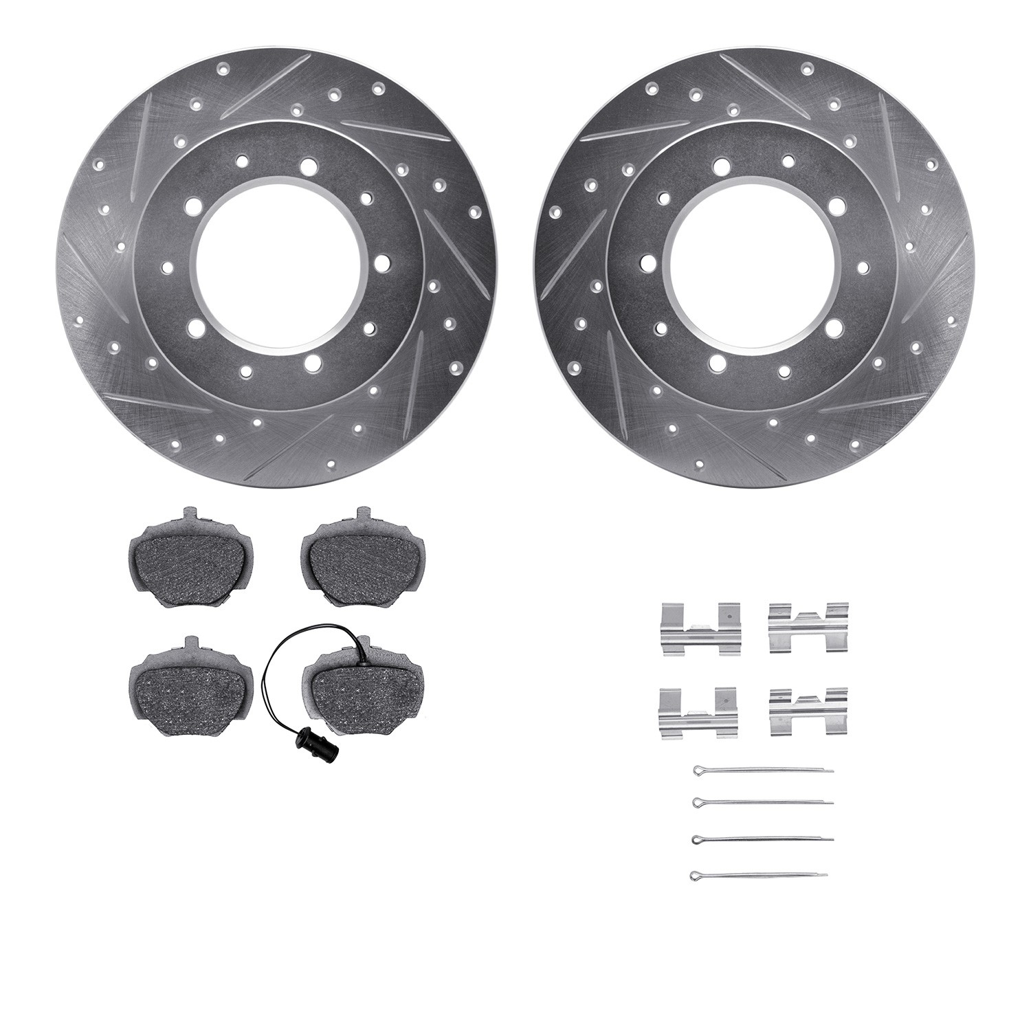 DFC Brake Rotor - Drilled & Slotted - Silver w/5000 Brake Pads & HW Kit