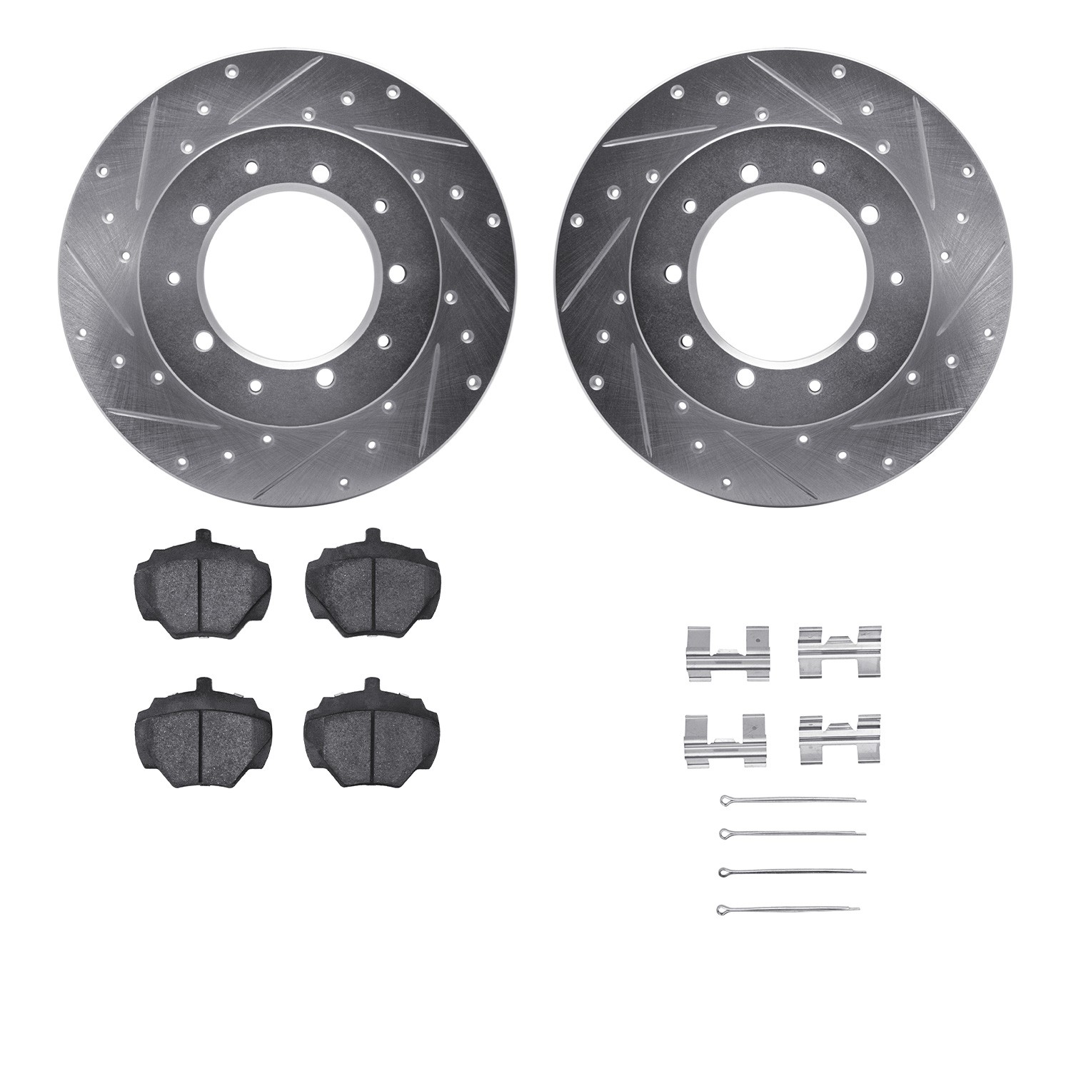DFC Brake Rotor - Drilled & Slotted - Silver w/5000 Brake Pads & HW Kit