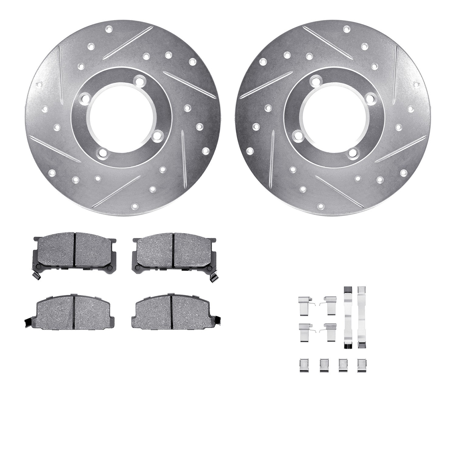 DFC Brake Rotor - Drilled & Slotted - Silver w/5000 Brake Pads & HW Kit